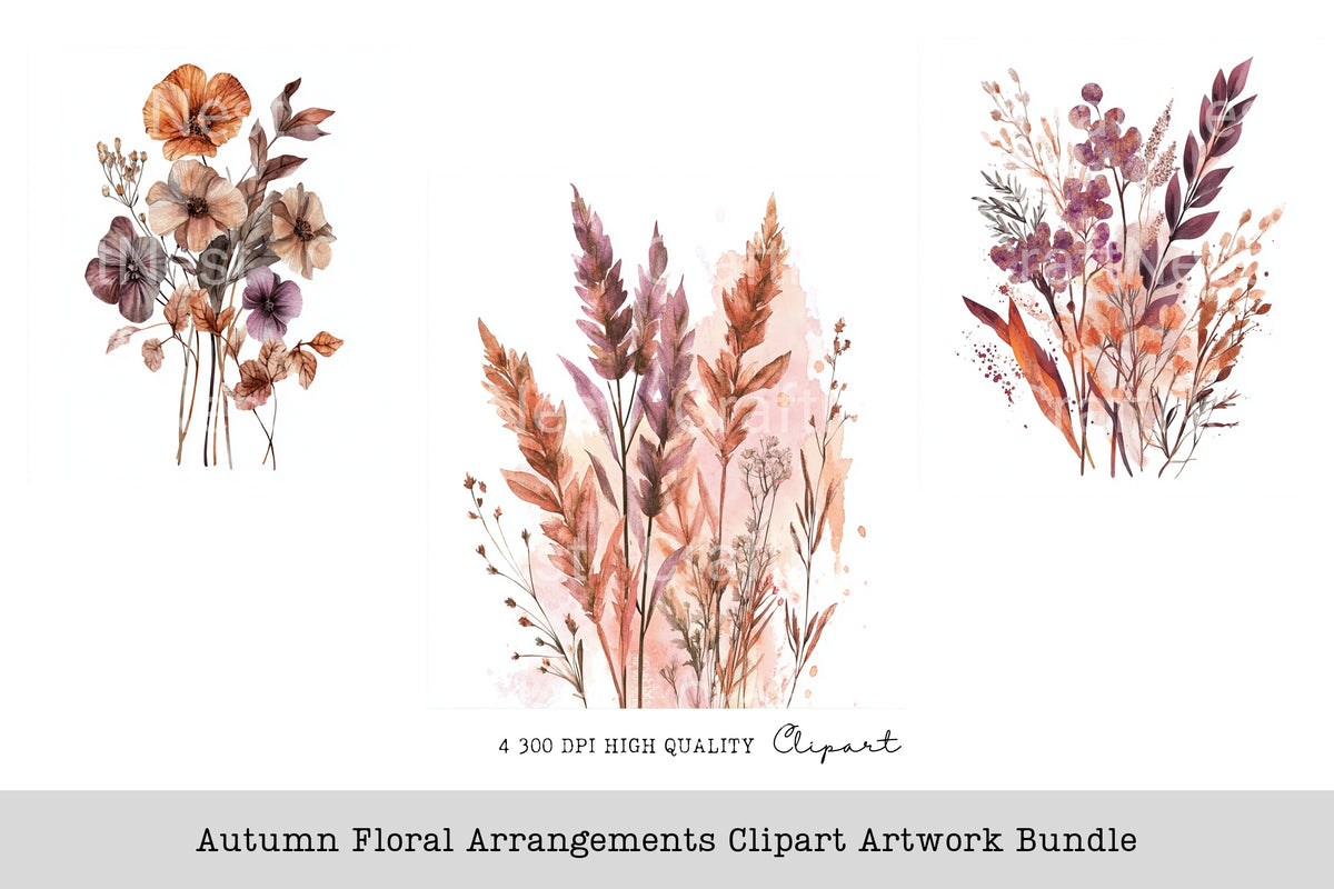 Autumn Floral Arrangements Artwork Clipart Bundle
