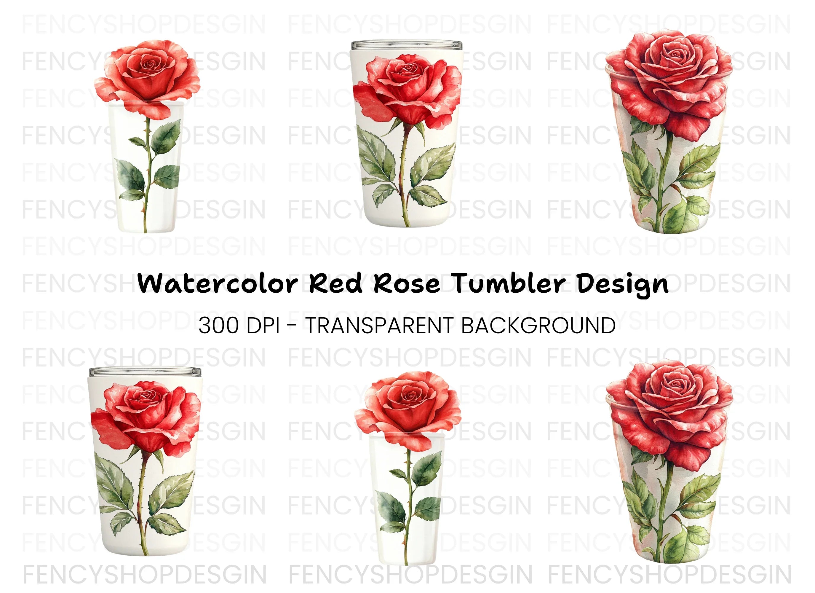 Red Rose Tumbler Clipart Bundle