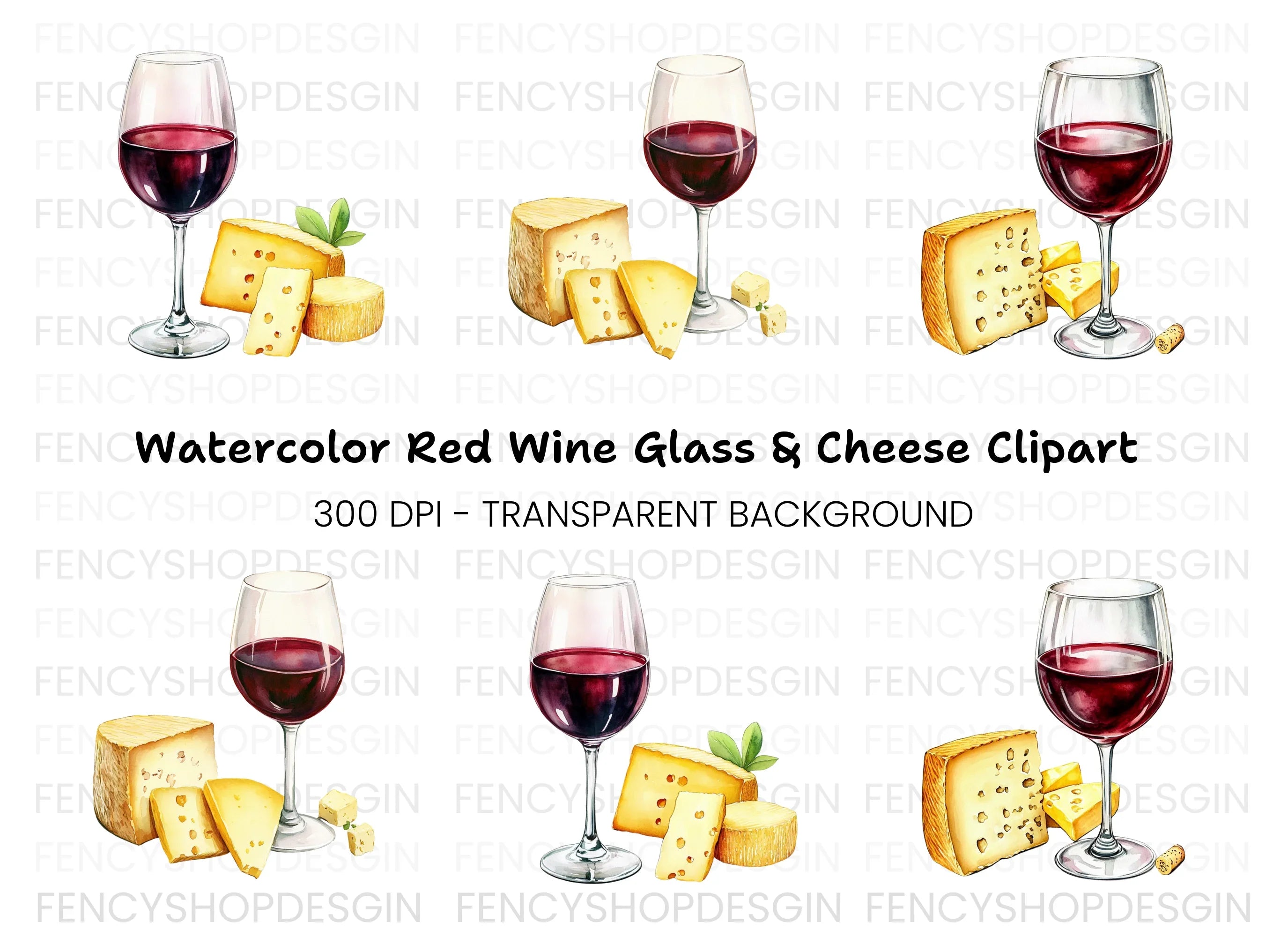 Red Wine and Cheese Delights Clipart Bundle