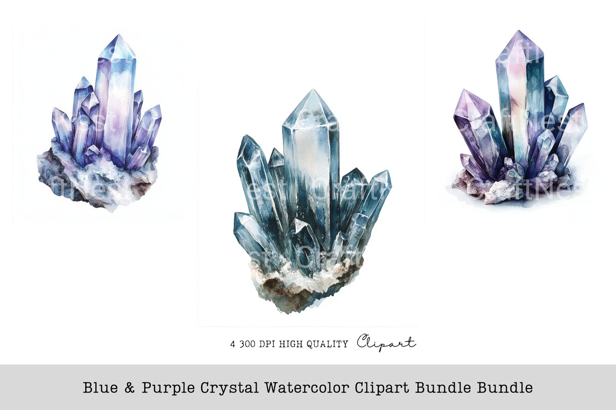Blue Purple Crystal Clipart Bundle