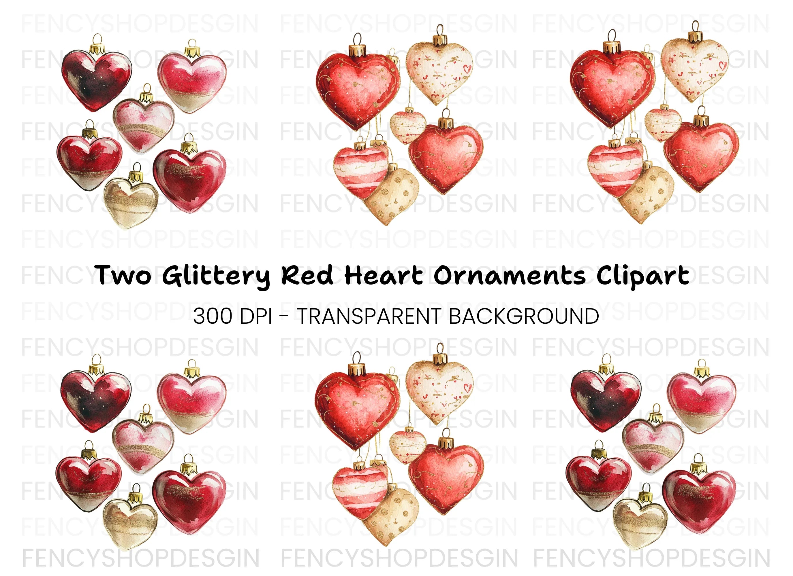 Heart Shaped Holiday Ornament Clipart Bundle