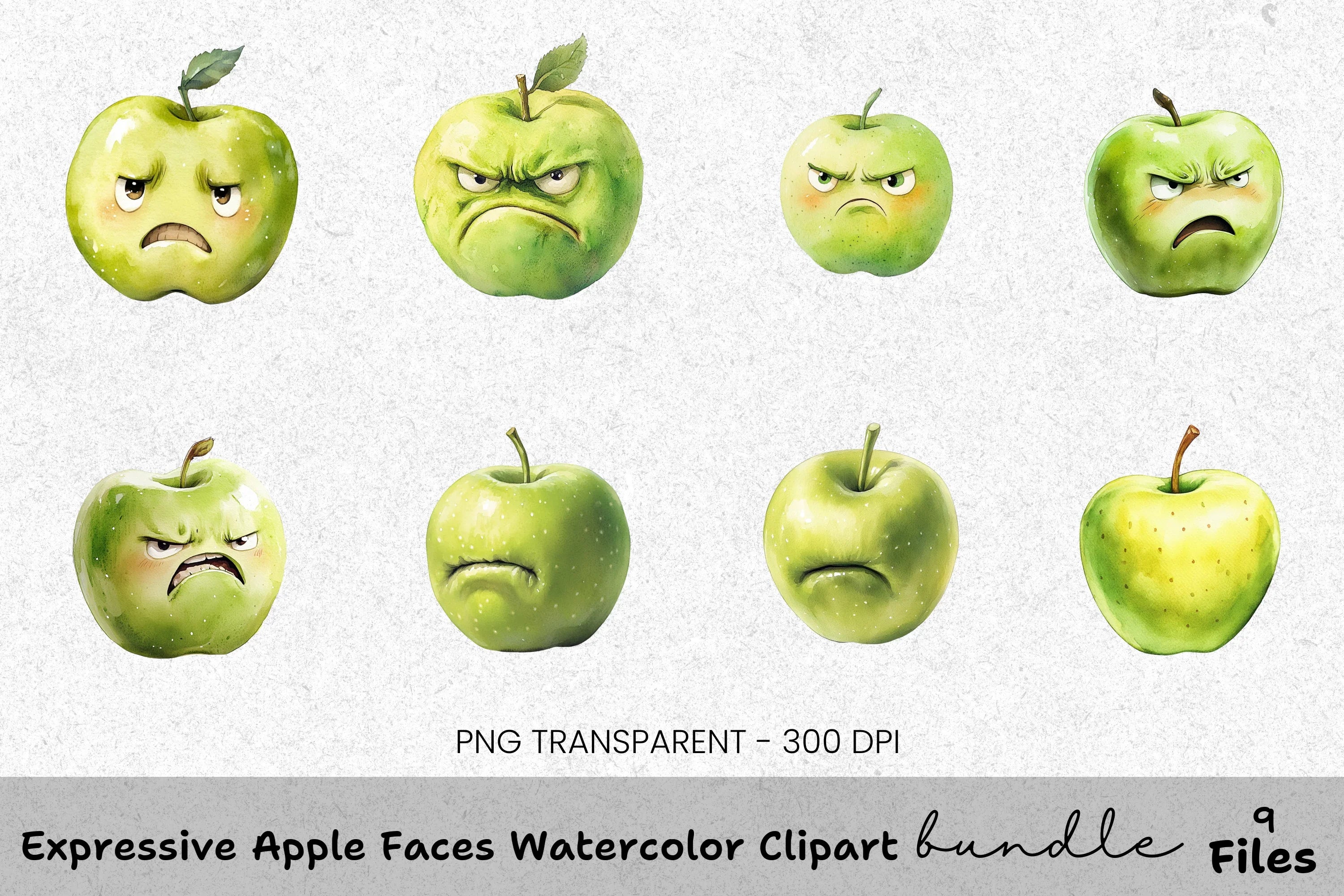 Expressive Apple Faces Clipart Bundle