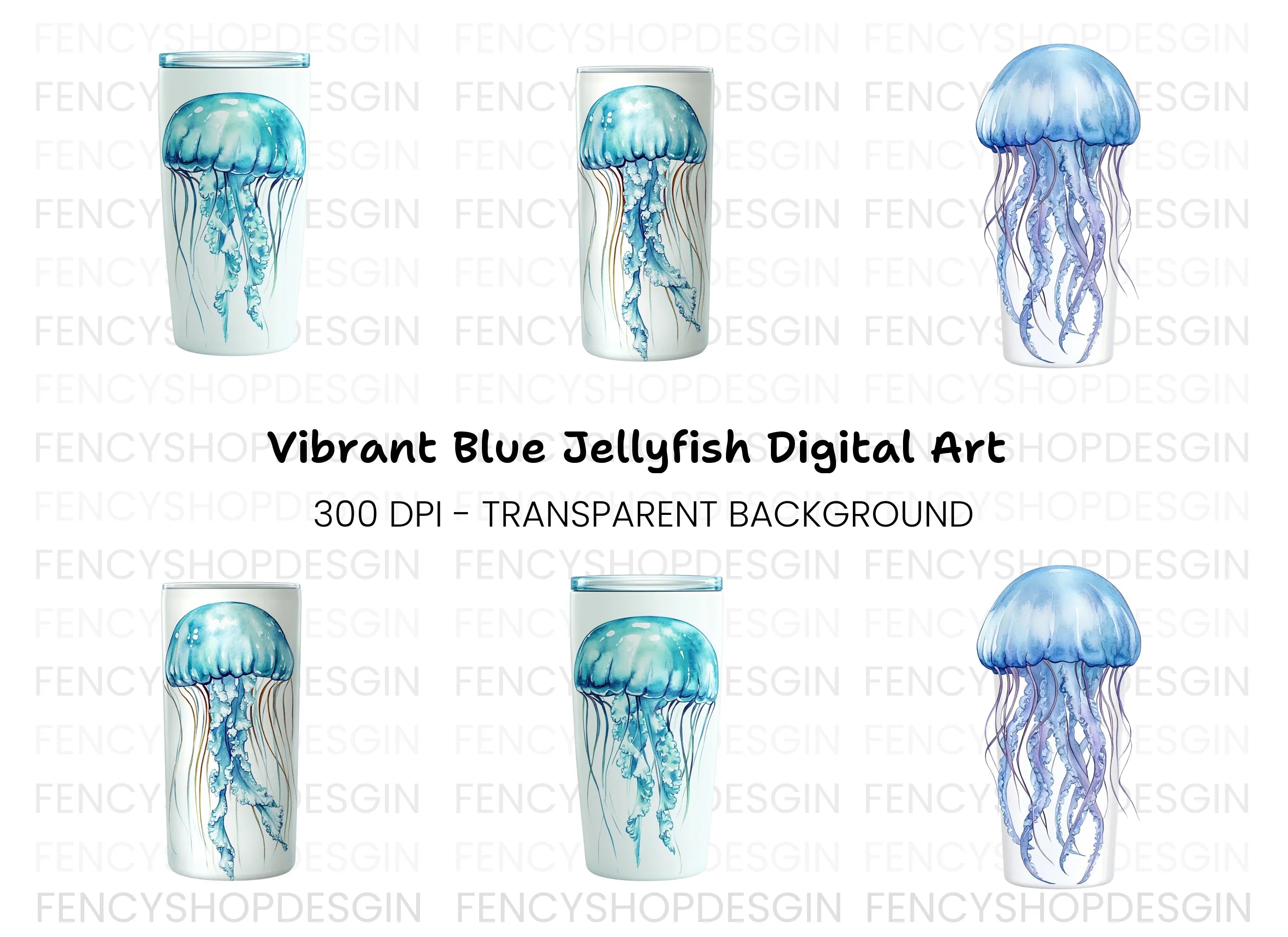 Blue Jellyfish Tumbler Clipart Bundle