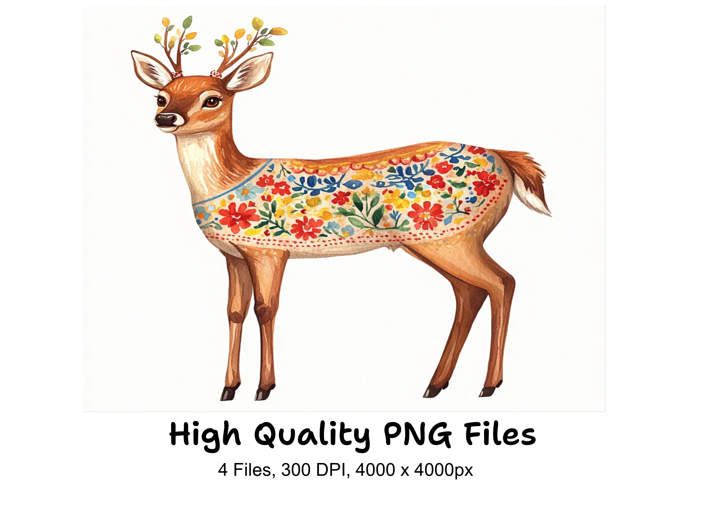 Floral Deer Clipart Bundle