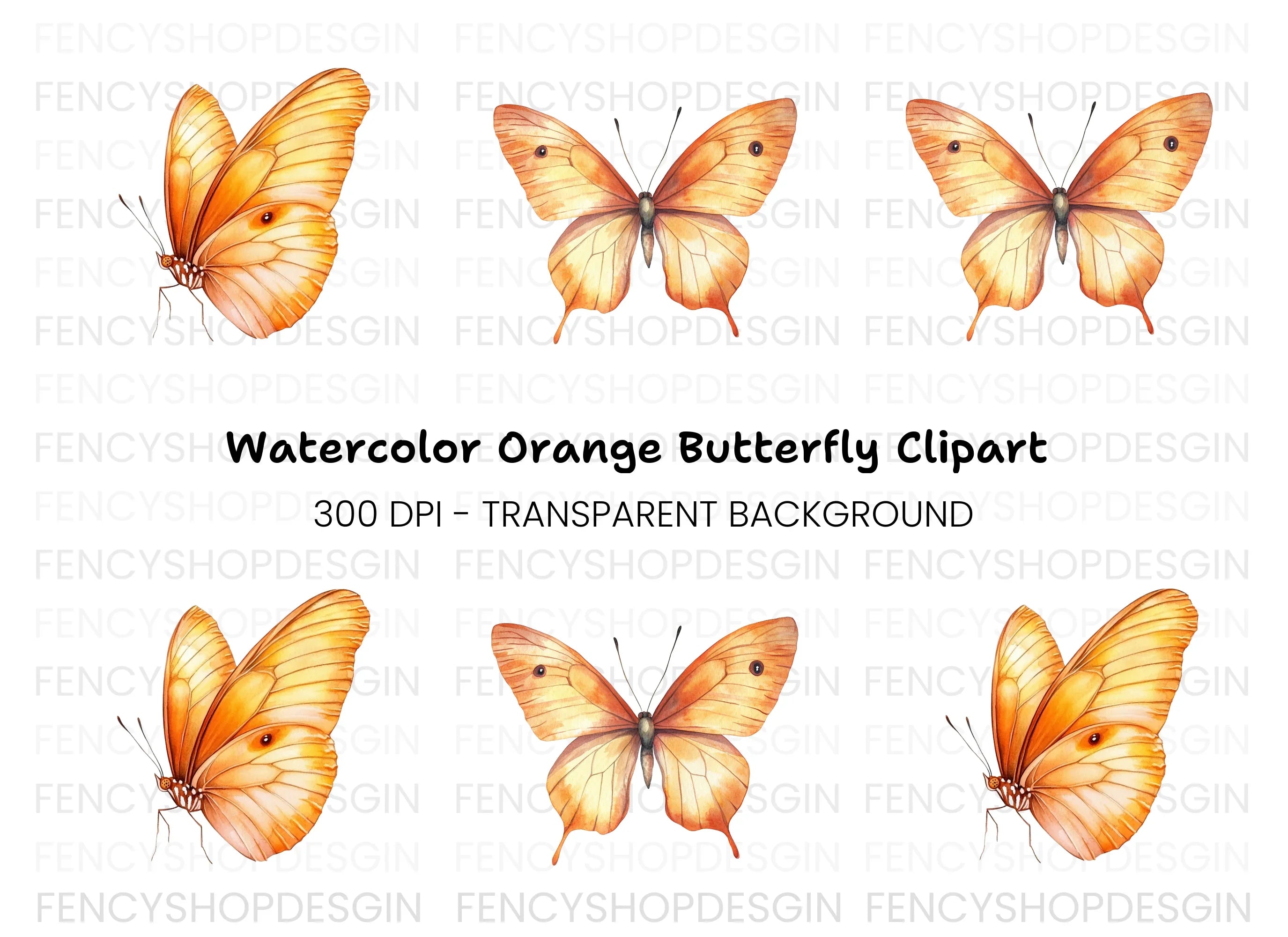 Orange Butterfly Clipart Bundle