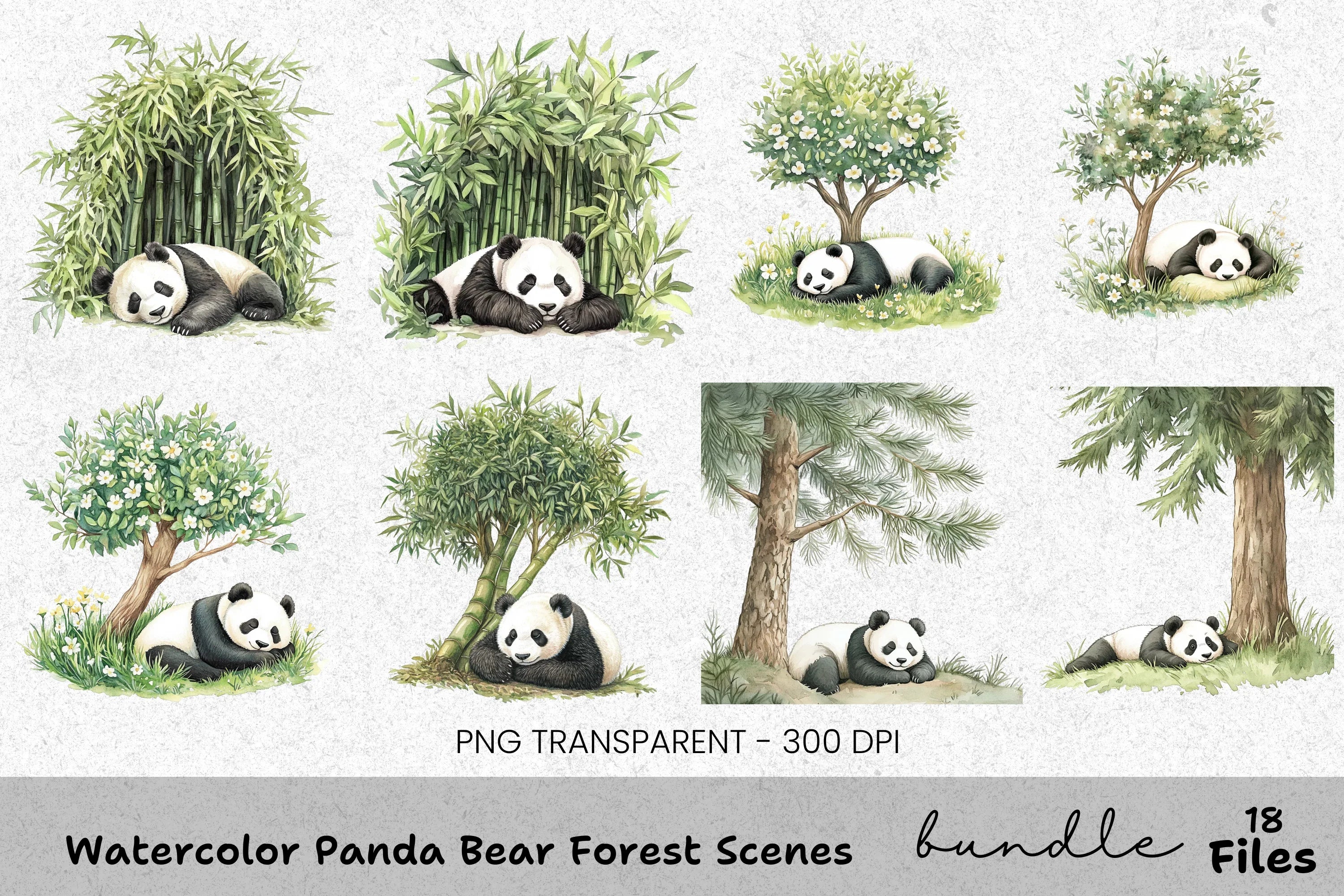 Cute Pandas Under Autumn Trees Clipart Bundle