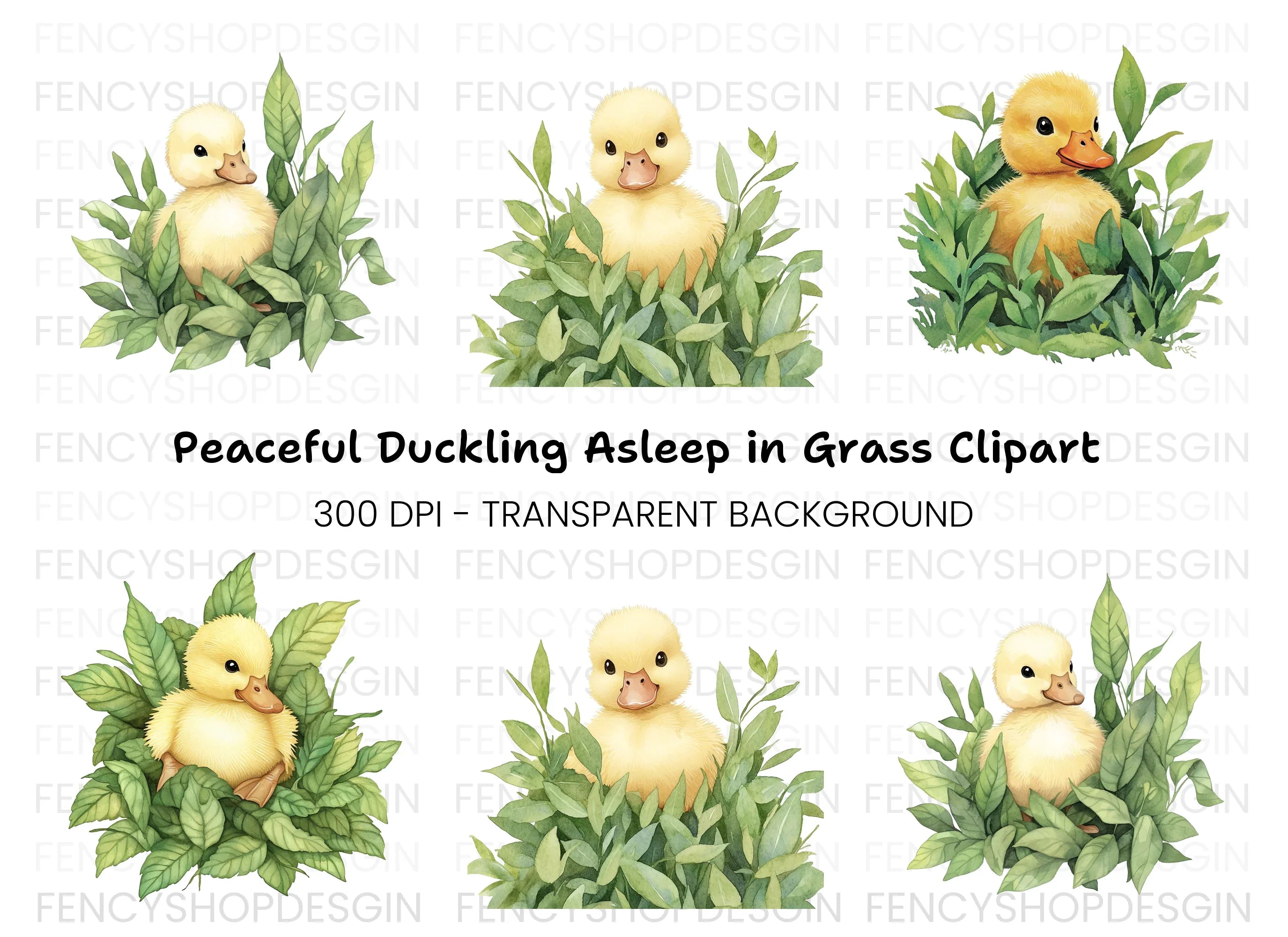 Cute Yellow Ducklings in Leaves Clipart Bundle