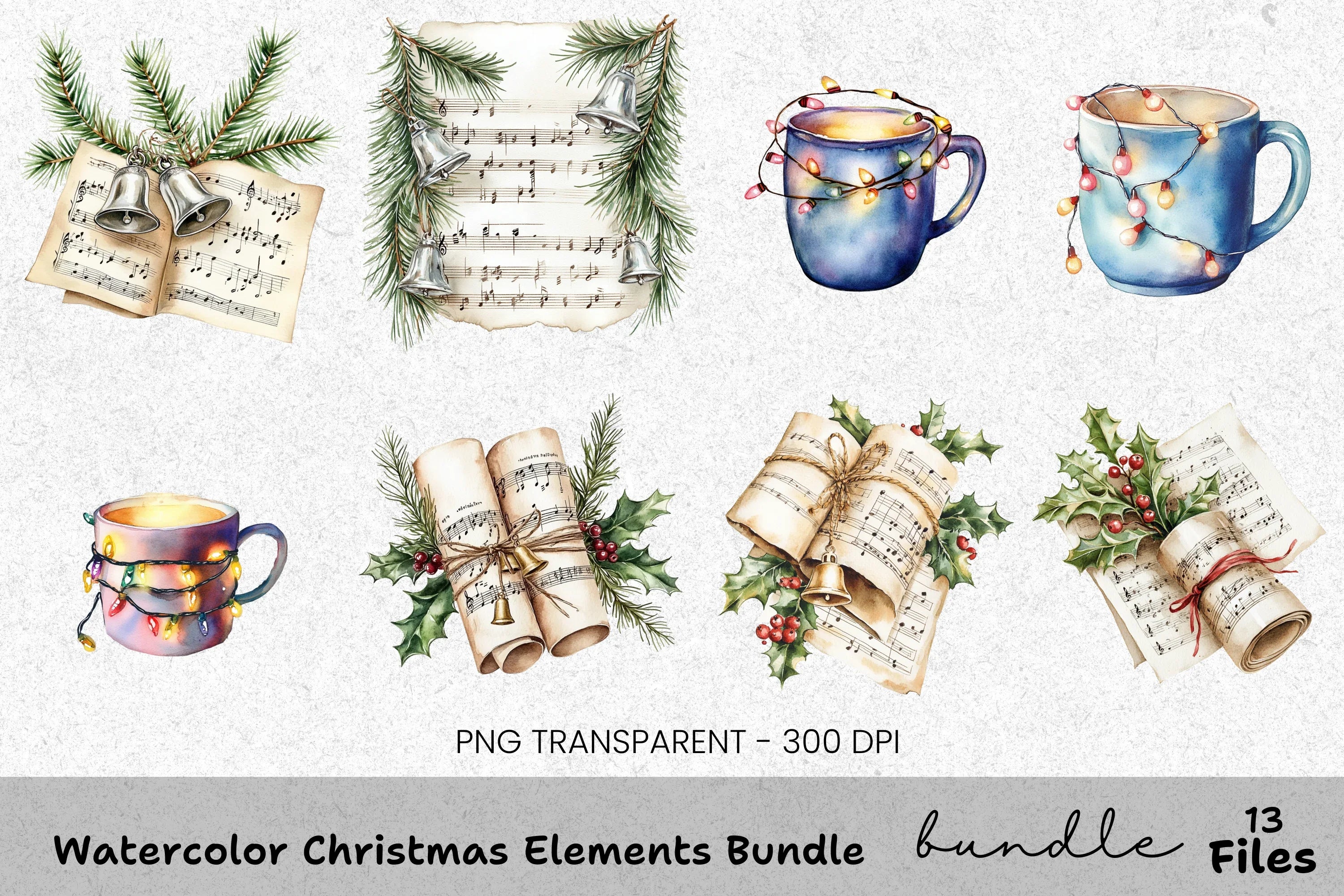 Christmas Carol Music Sheets Clipart Bundle