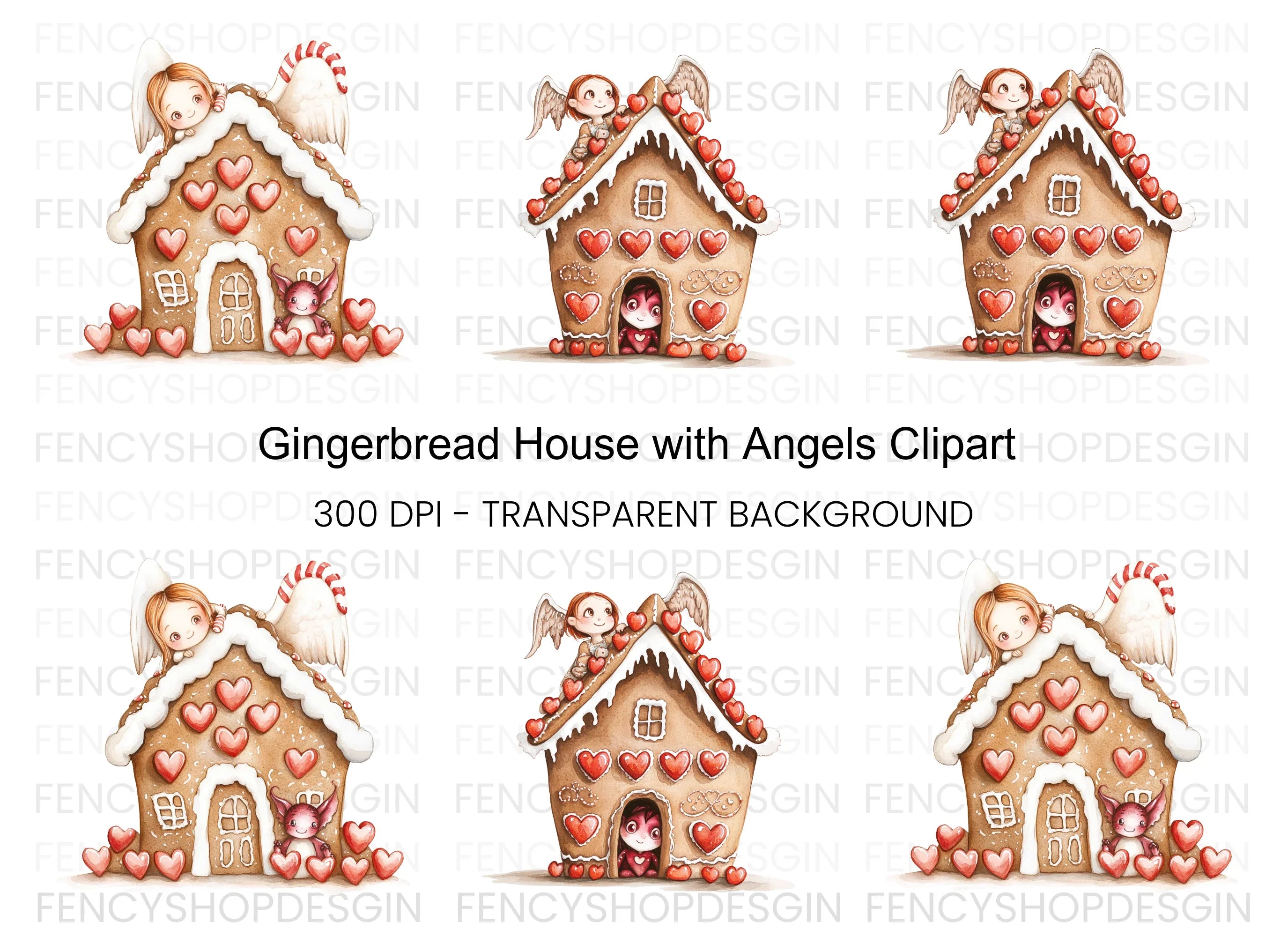 Gingerbread House Angel Clipart Bundle