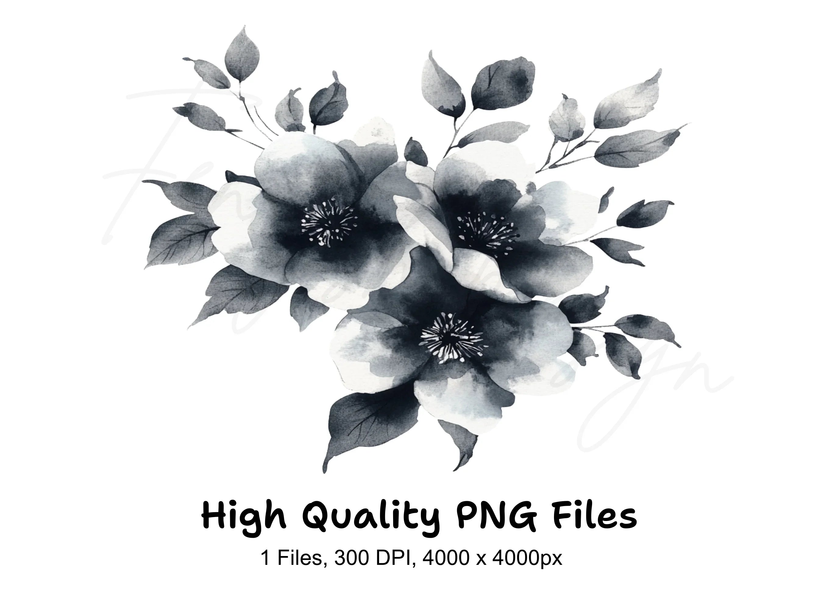 Elegant Black and White Floral Clipart Bundle