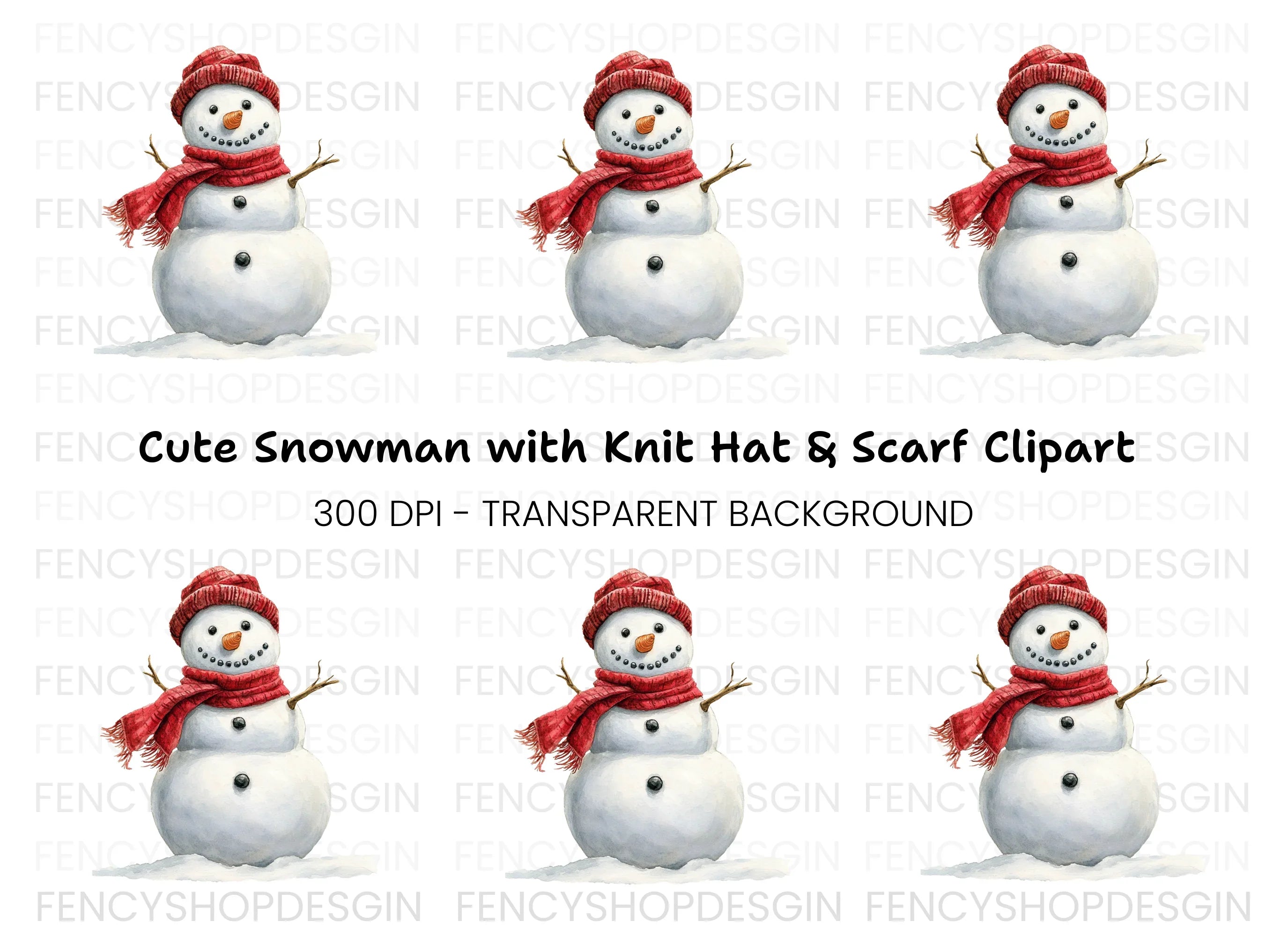Cute Snowman with Beanie and Scarf Clipart Bundle