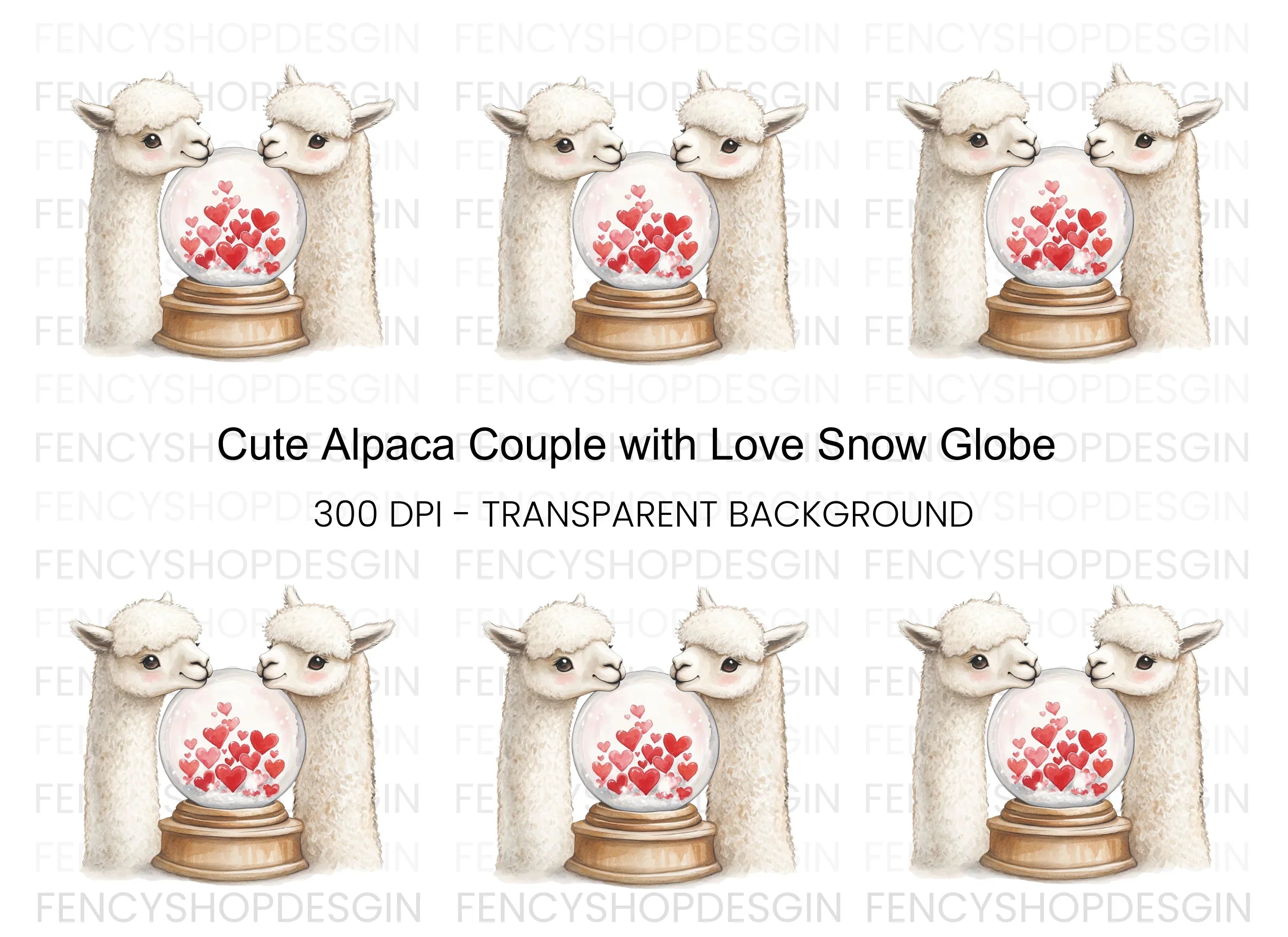 Cute Alpaca Couple Love Snow Globe Clipart Bundle