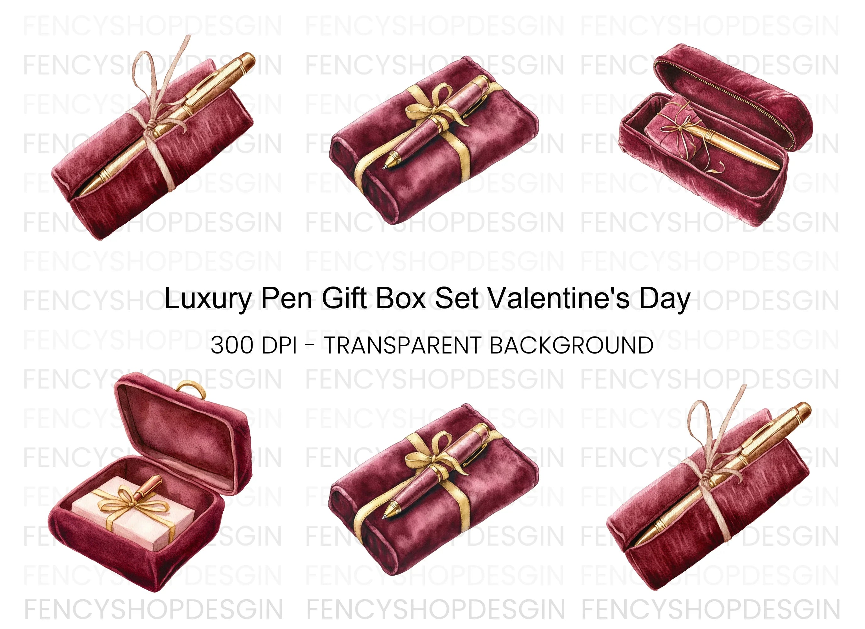 Luxury Pen in Velvet Gift Box Clipart Bundle