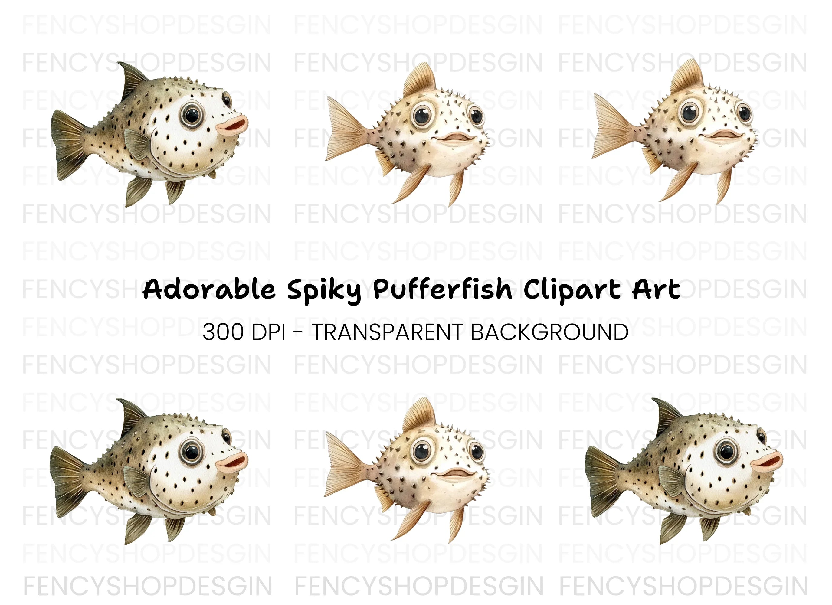 Cute Pufferfish Clipart Bundle