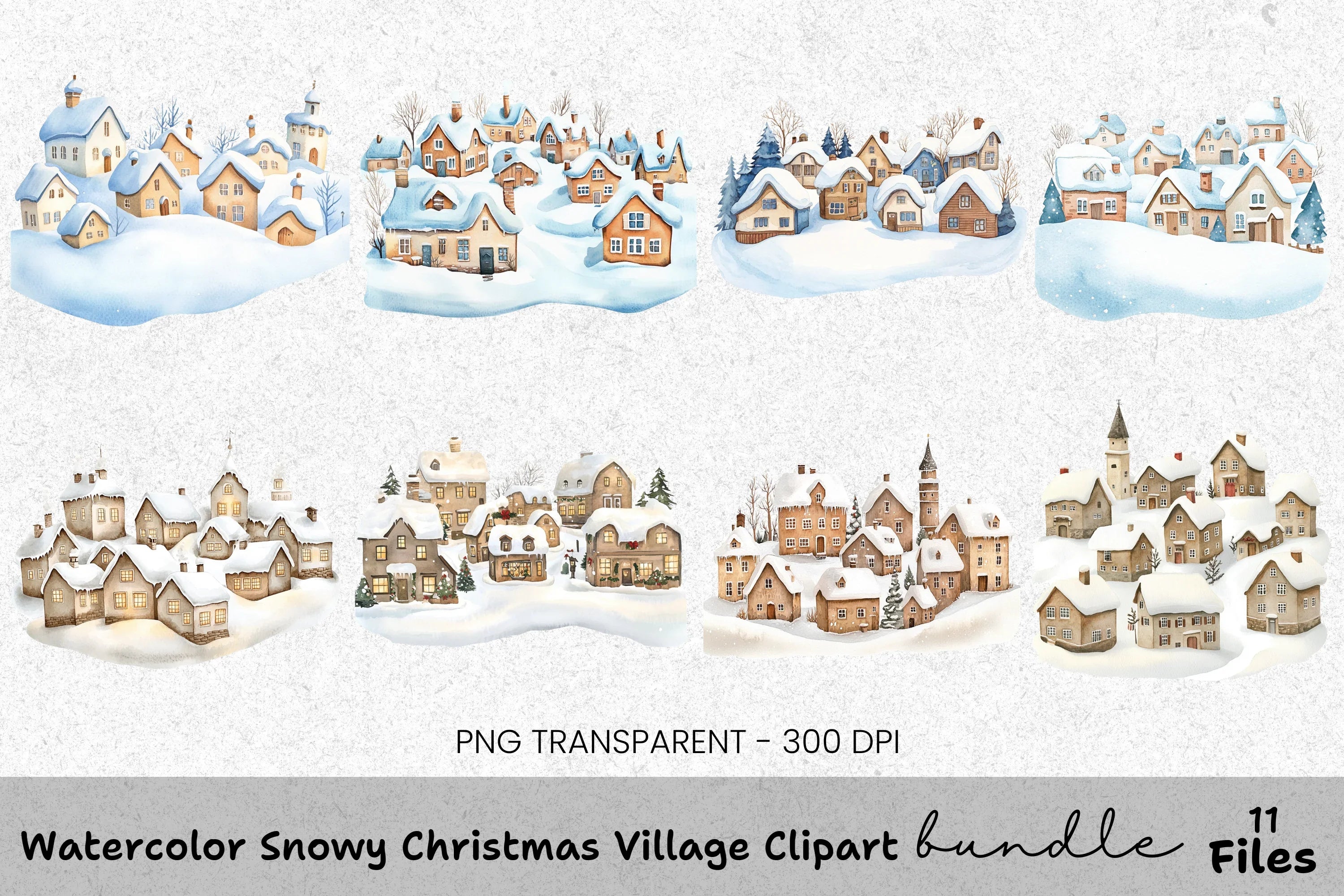 Snowy Christmas Village Clipart Bundle