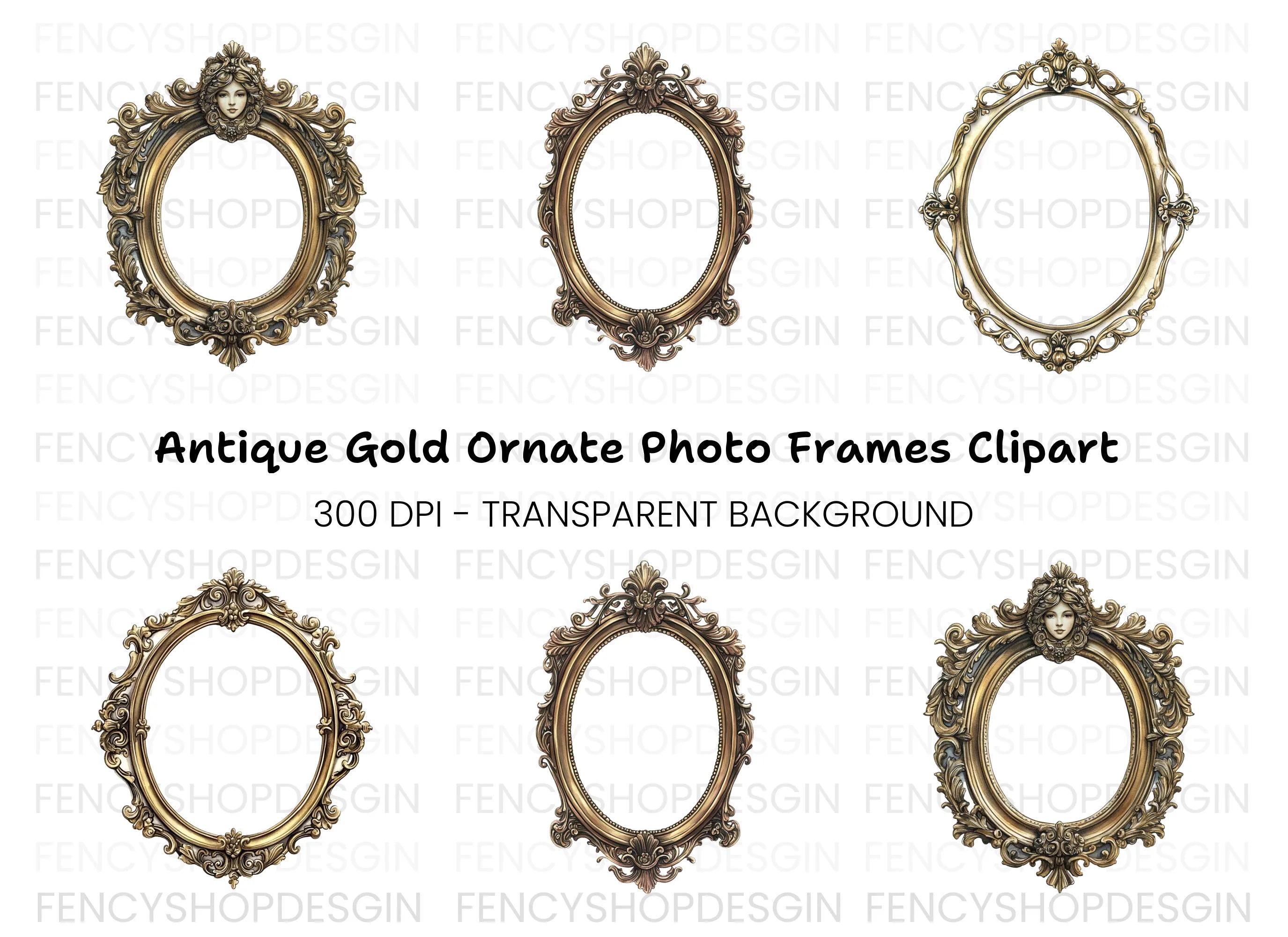 Ornate Golden Oval Frames Clipart Bundle