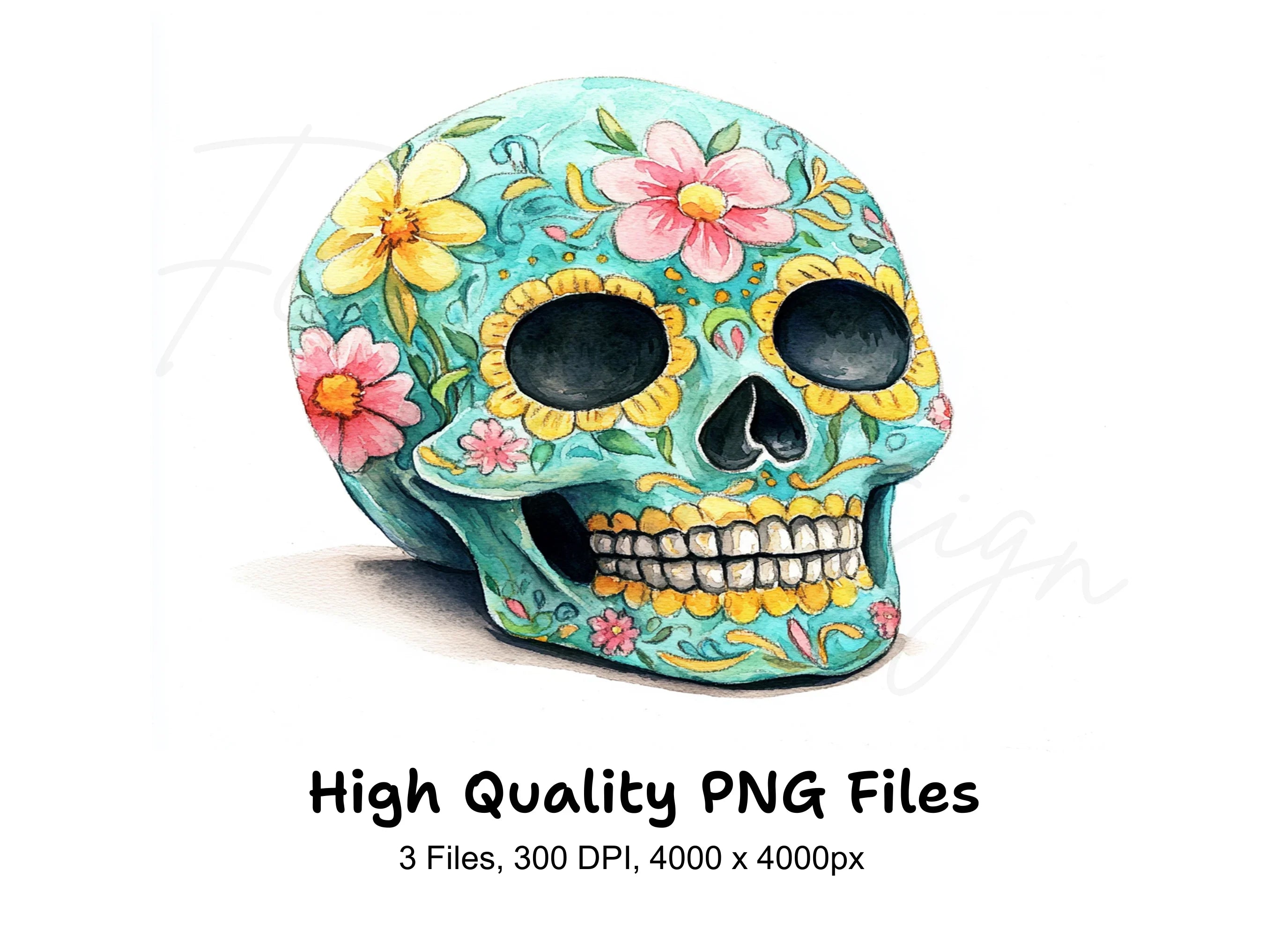 Vibrant Floral Sugar Skull Clipart Bundle
