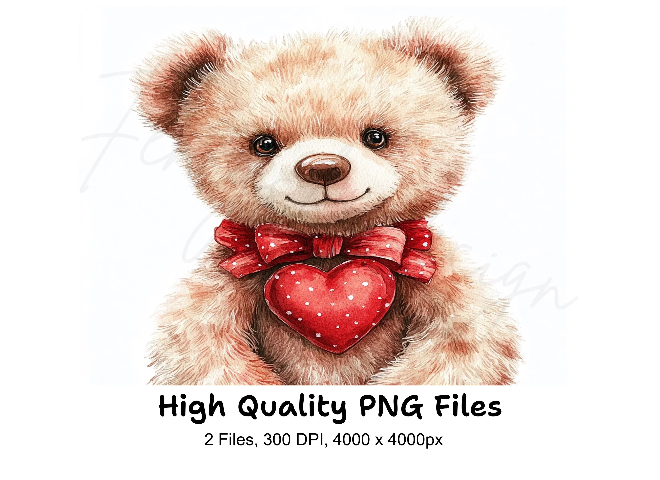 Valentine Teddy Bears with Red Hearts Clipart Bundle