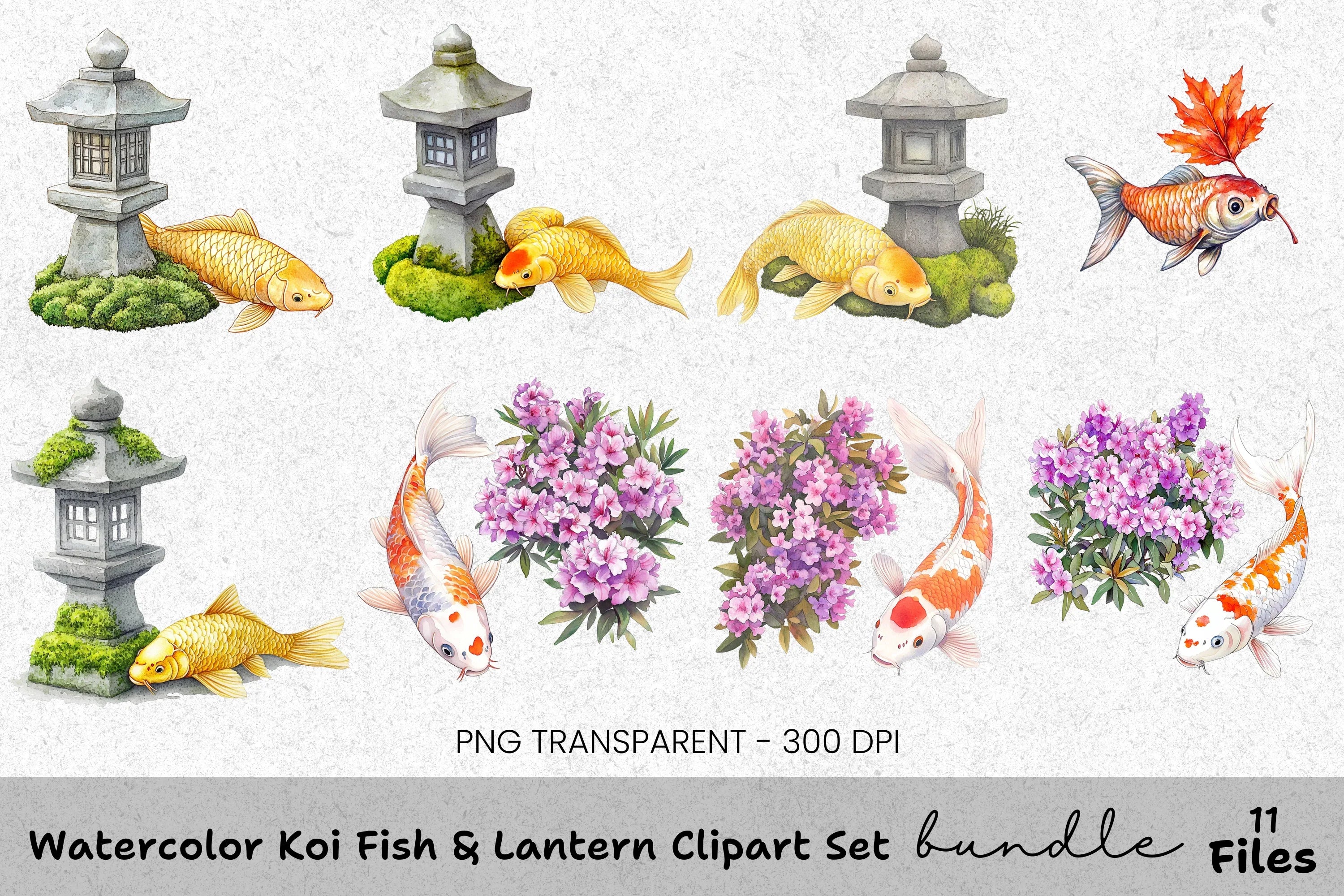 Koi Fish Lantern Clipart Bundle