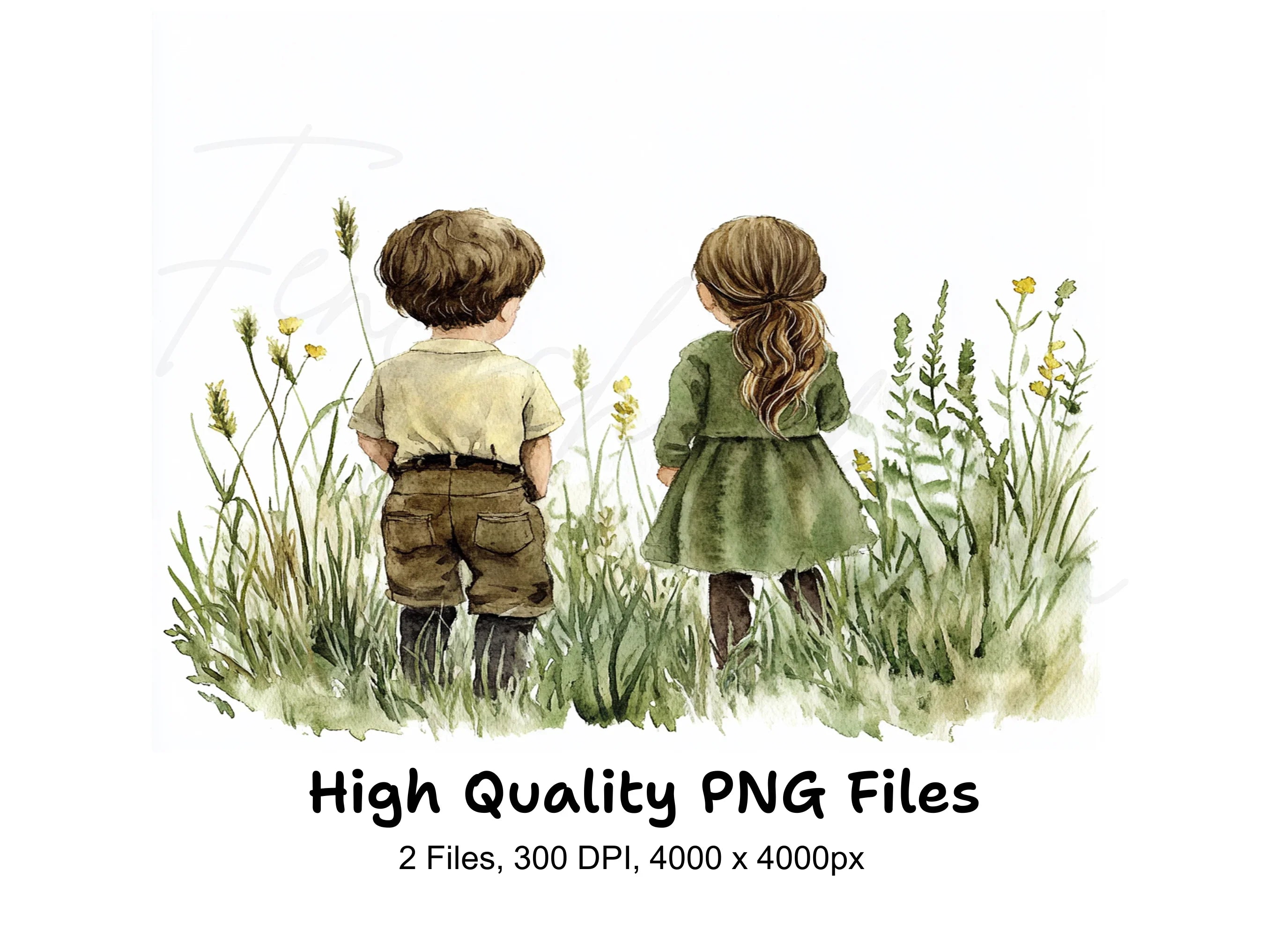 Cute Kids in Meadow Clipart Bundle