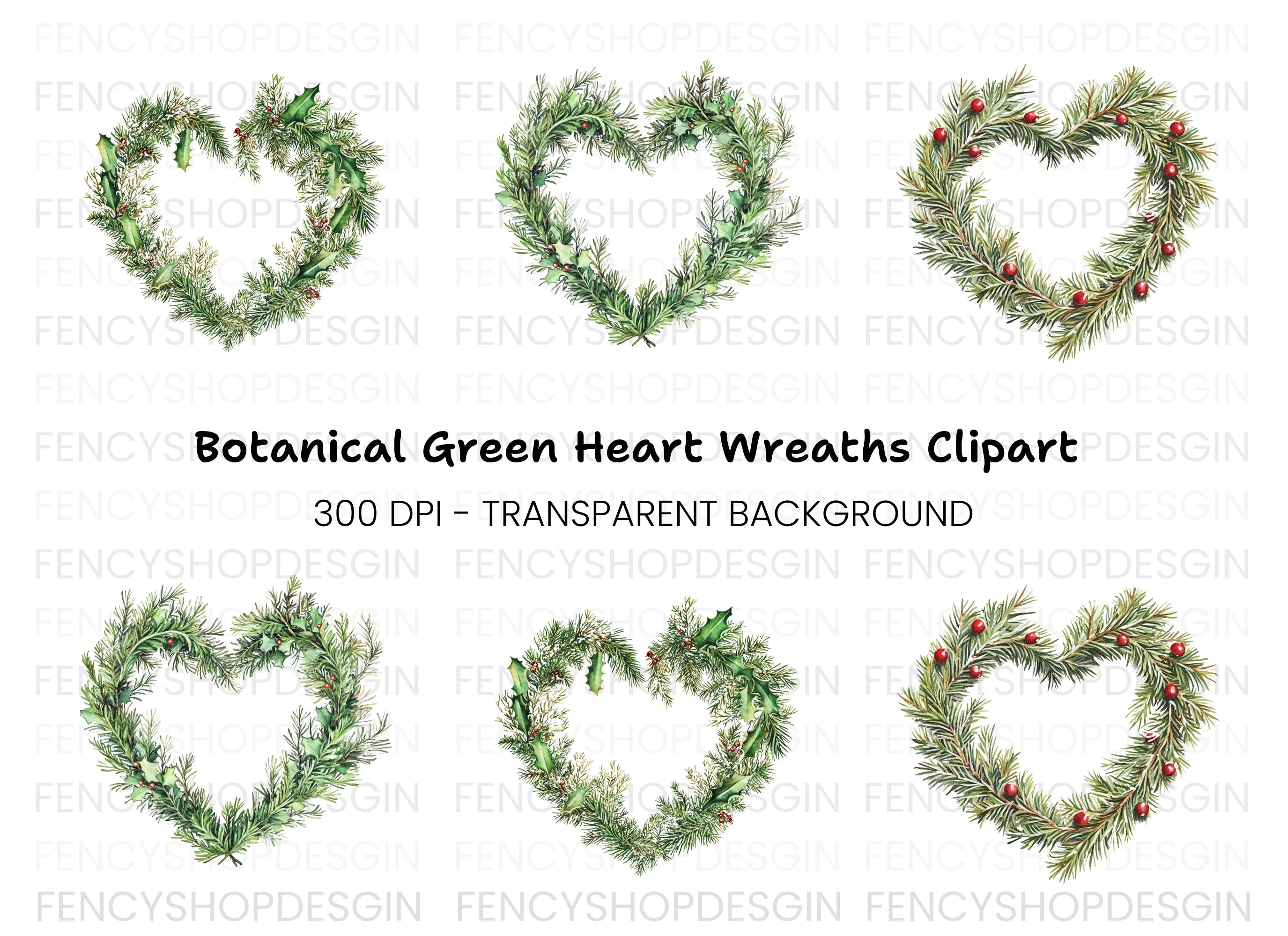 Heart Christmas Wreaths Clipart Bundle