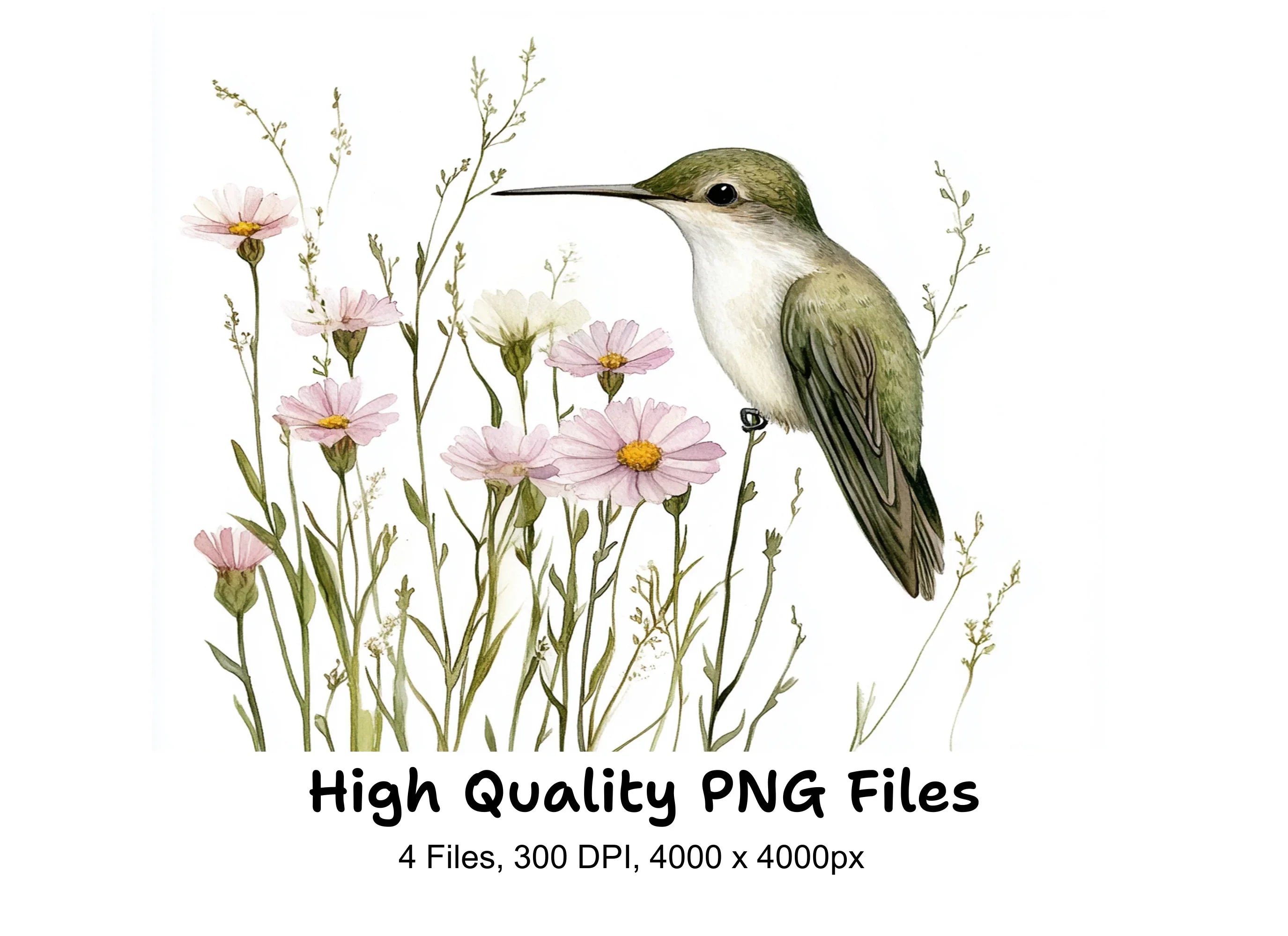 Hummingbird and Wildflowers Clipart Bundle