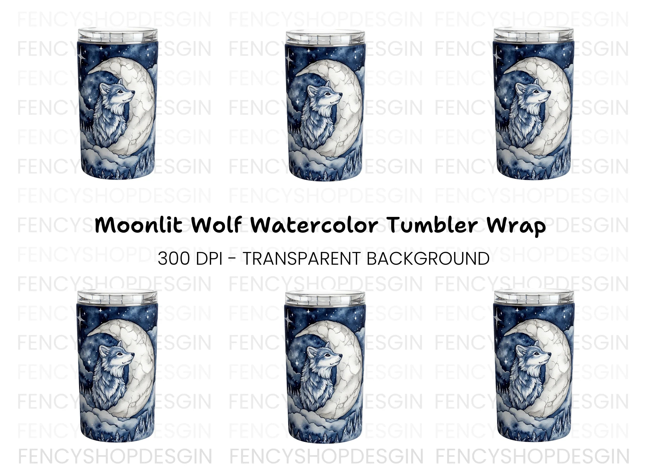 Wolf and Moon Tumbler Clipart Bundle