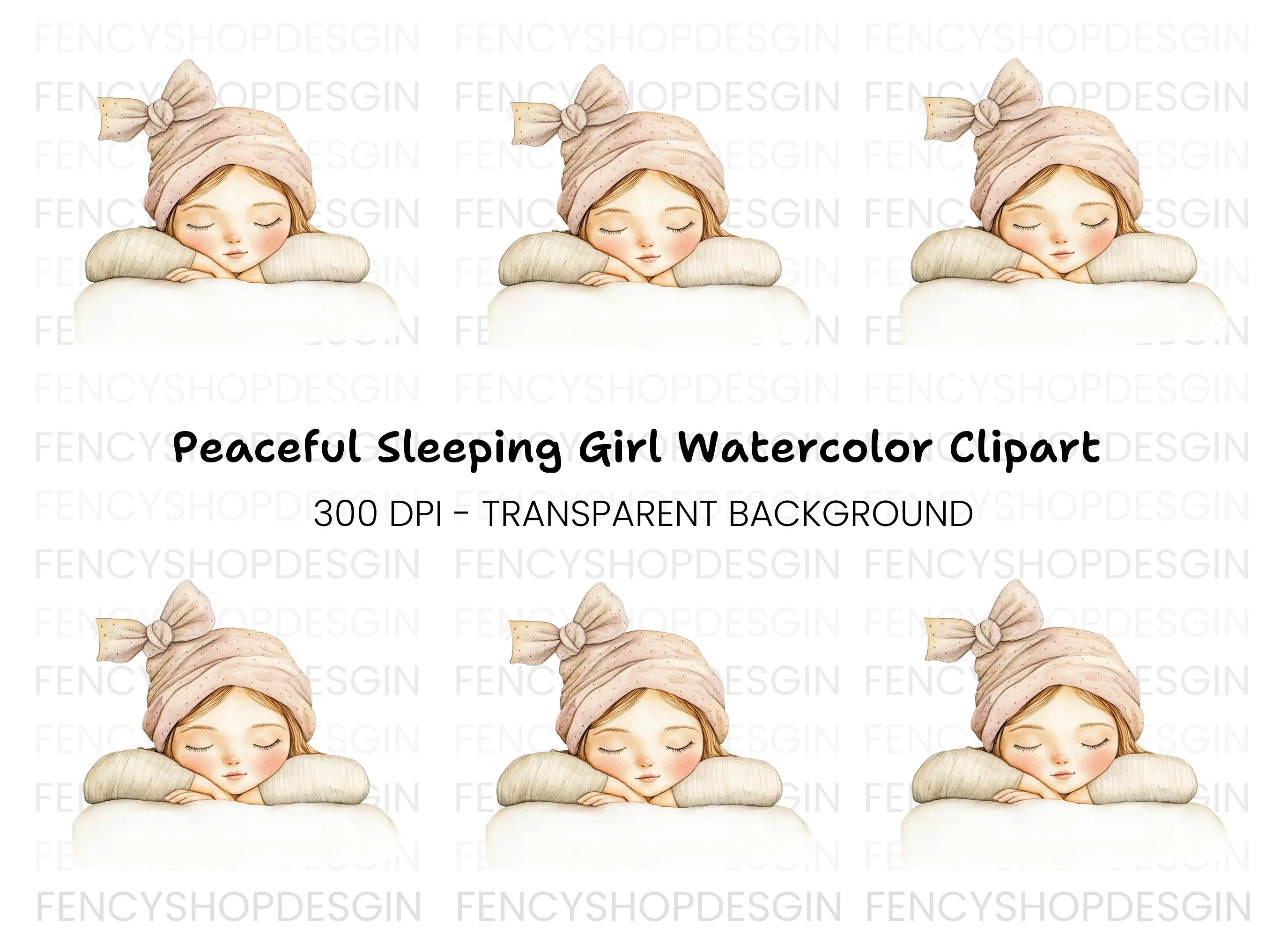 Sleeping Girl with Bow Hat Clipart Bundle