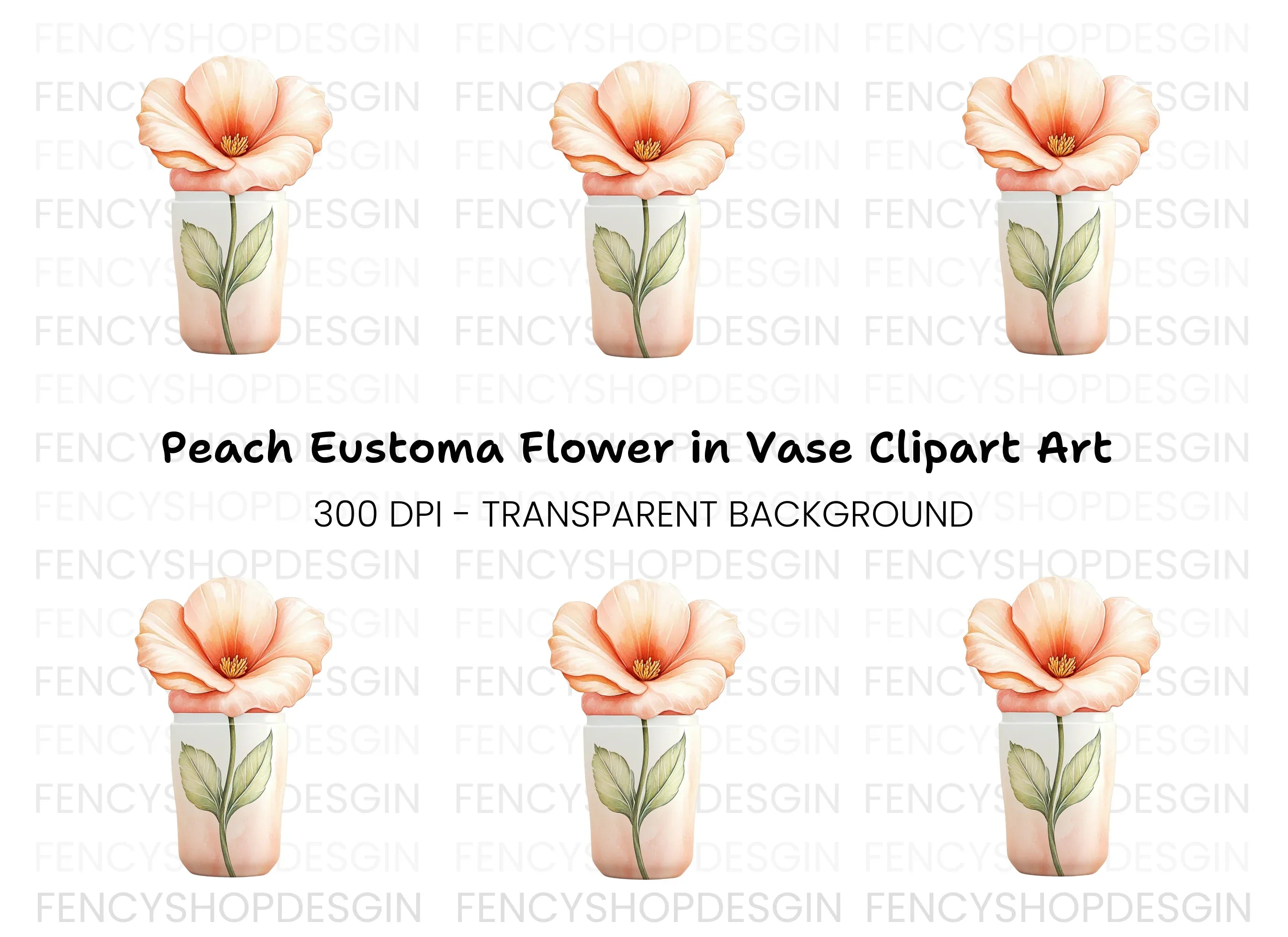 Orange Poppy in Pink Vase Clipart Bundle