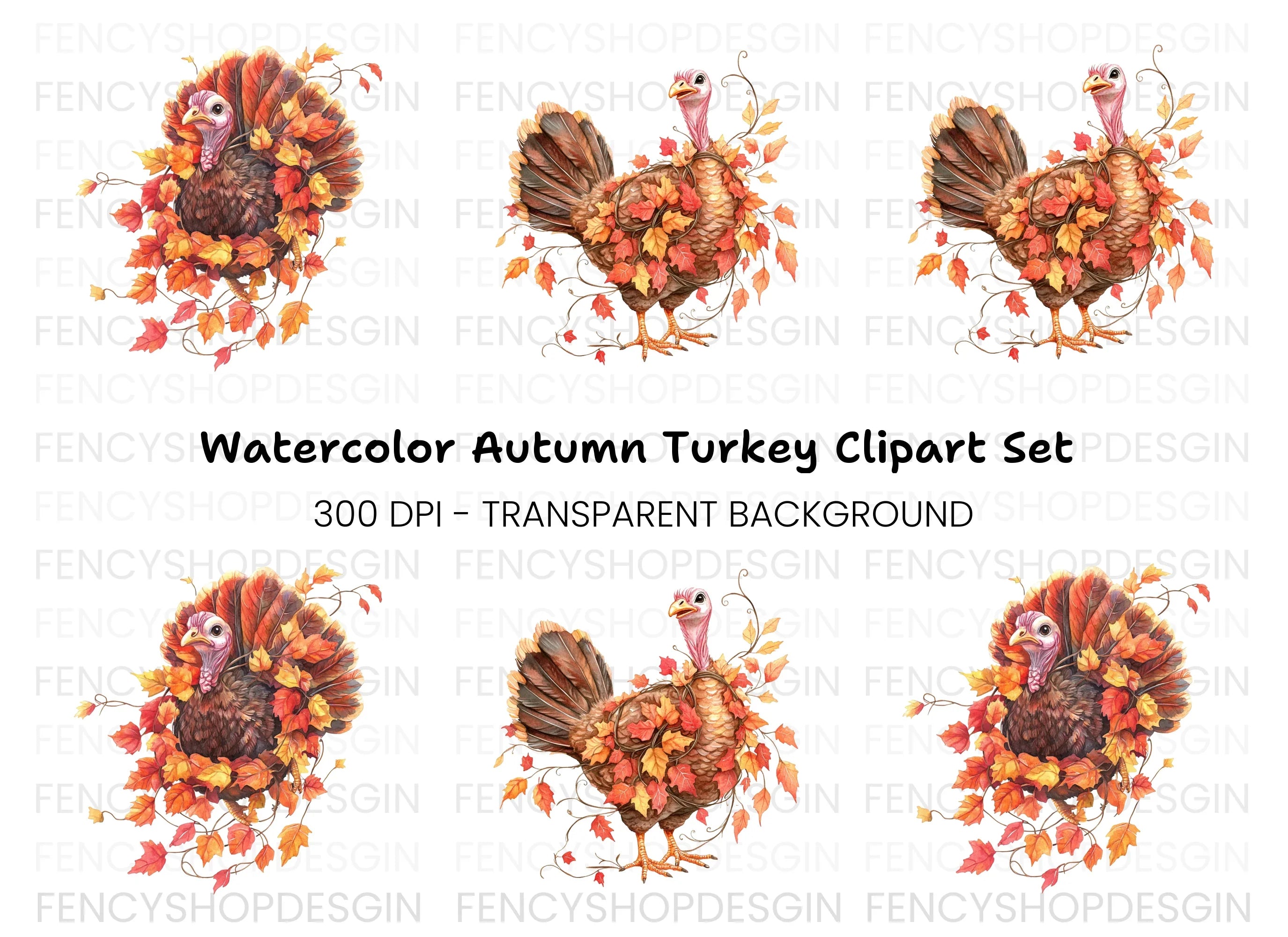 Thanksgiving Turkey Autumn Leaves Clipart Bundle