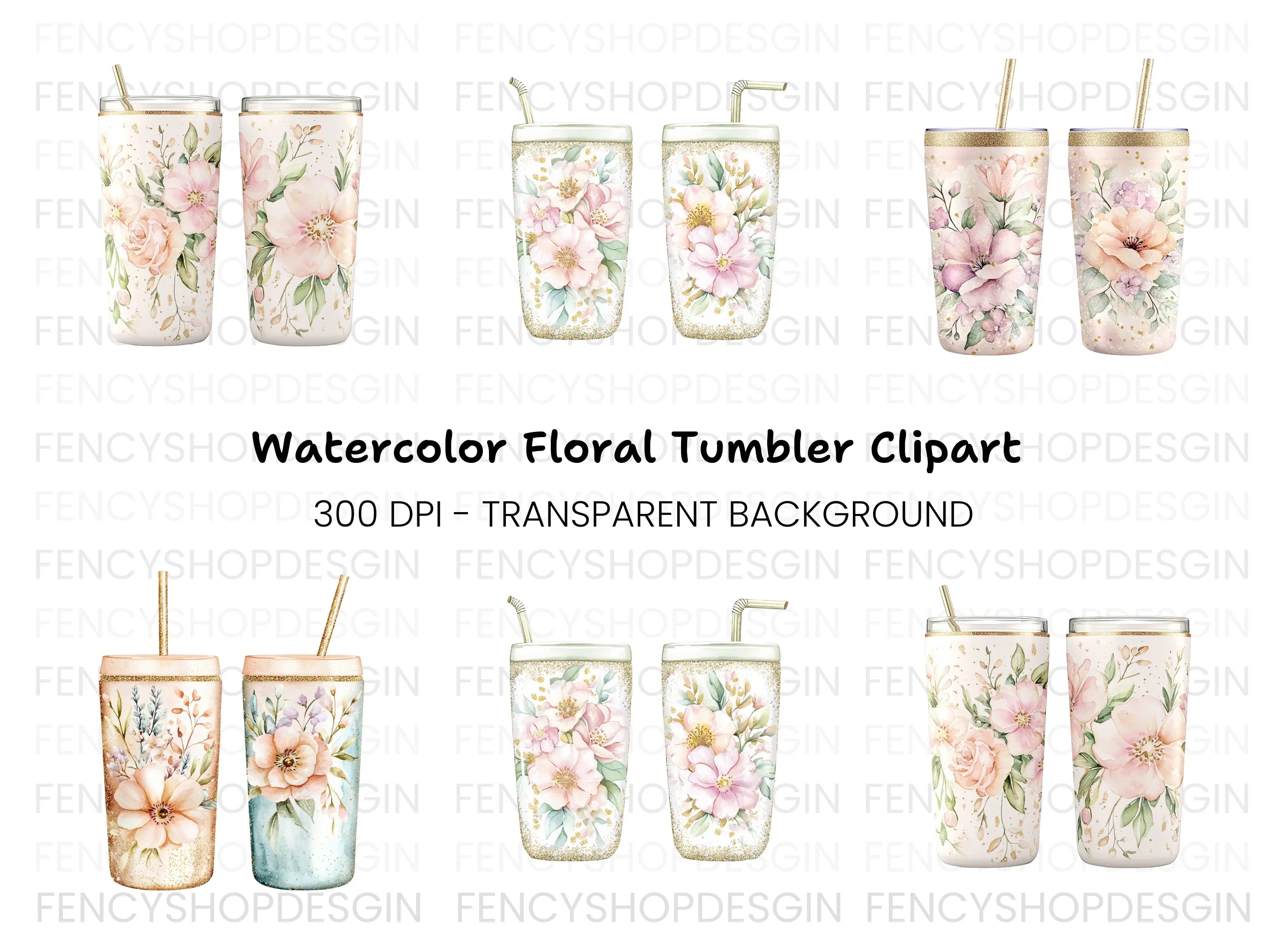 Floral Tumbler Clipart Bundle