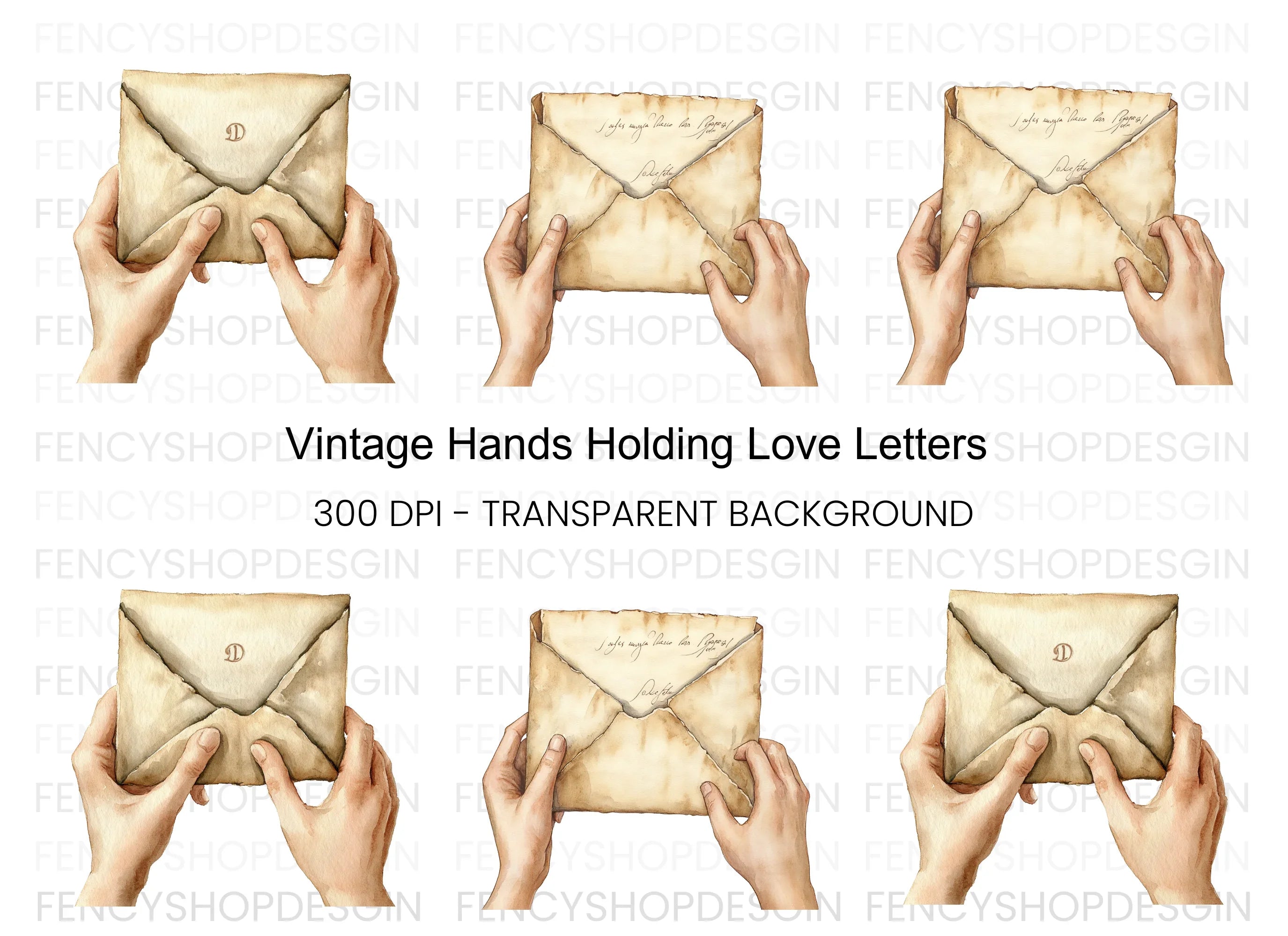 Vintage Letter Hands Clipart Bundle