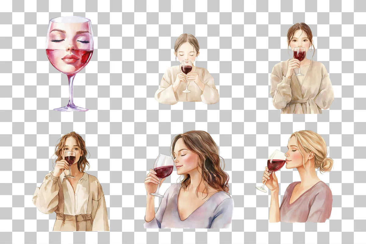 Elegant Woman Drinking Wine Clipart Bundle - CraftNest - Digital Crafting and Art