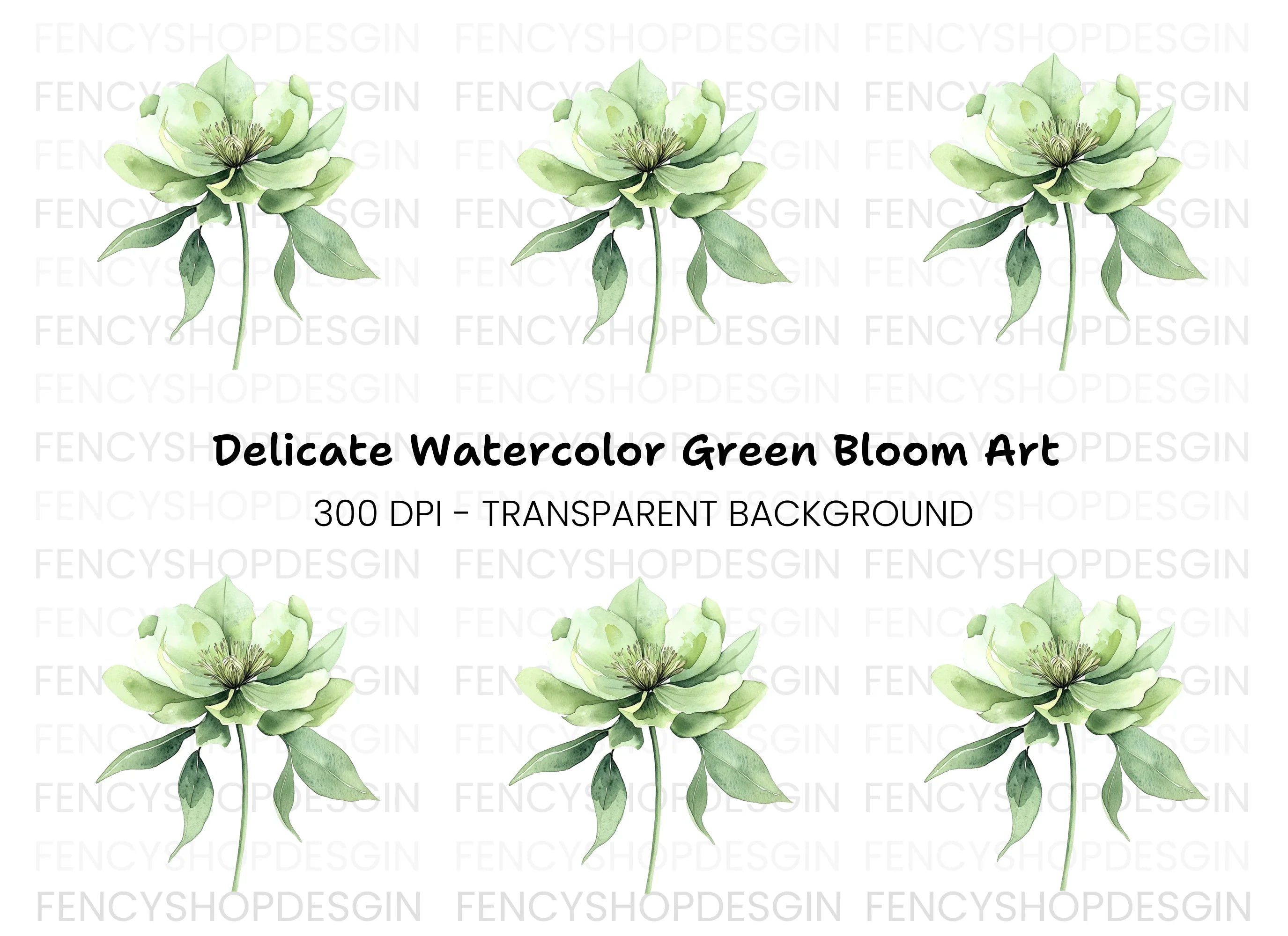 Elegant Green Hellebore Flower Clipart Bundle