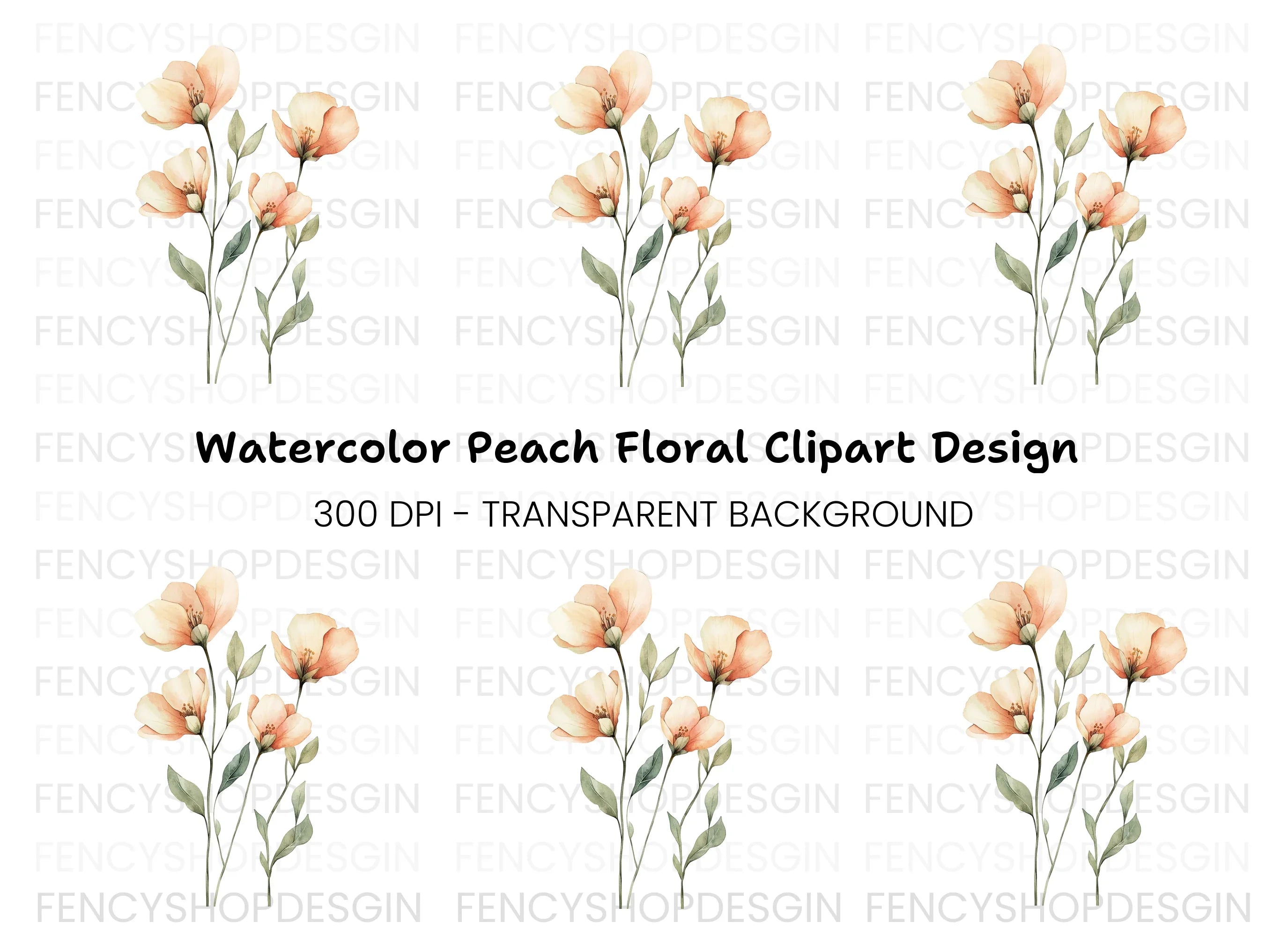 Graceful Orange Floral Clipart Bundle