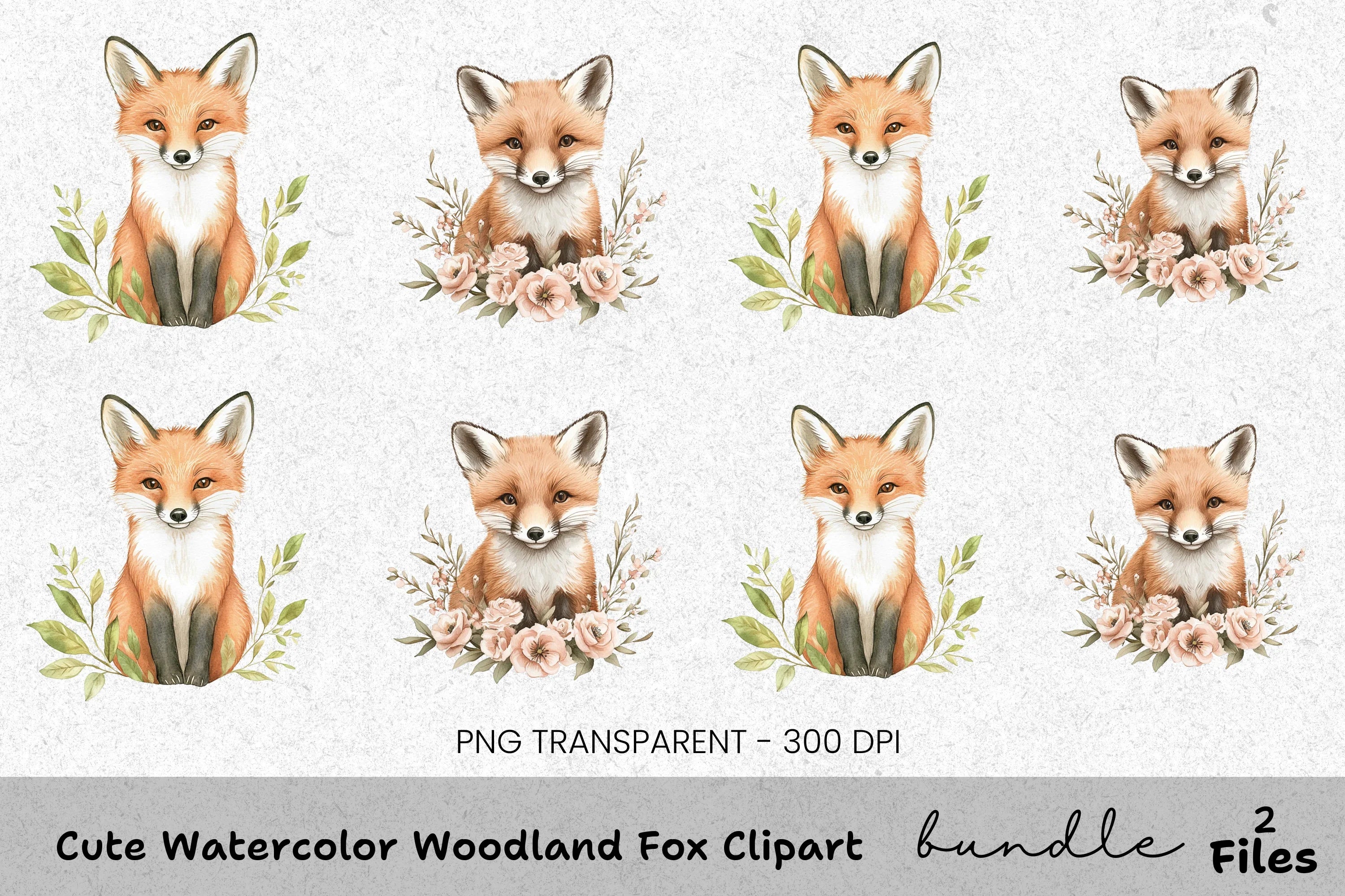 Cute Woodland Fox Clipart Bundle