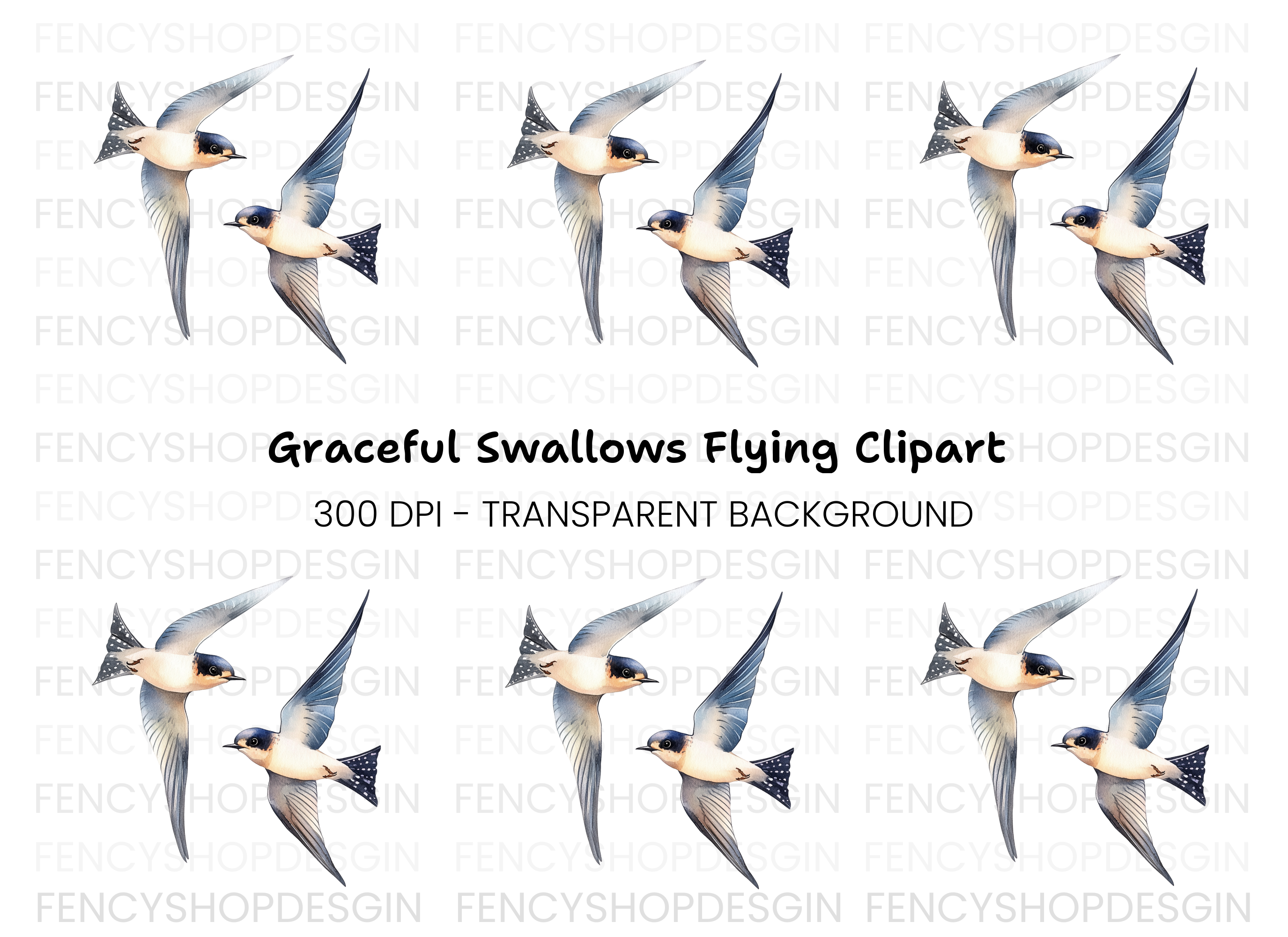 Flying Swallow Birds Clipart Bundle