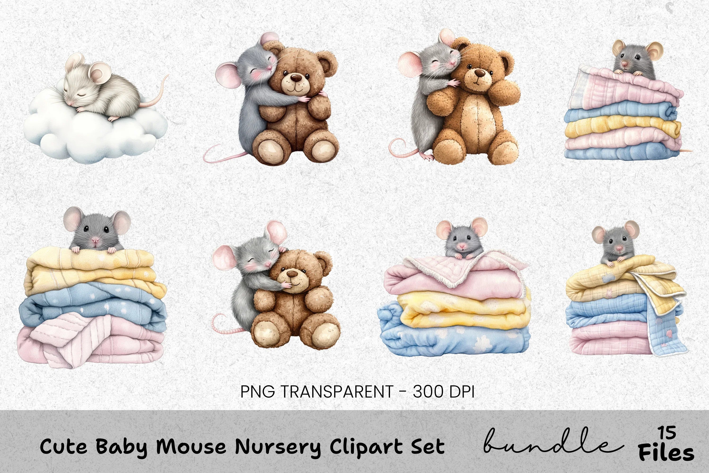 Cute Baby Mouse Nursery Clipart Bundle