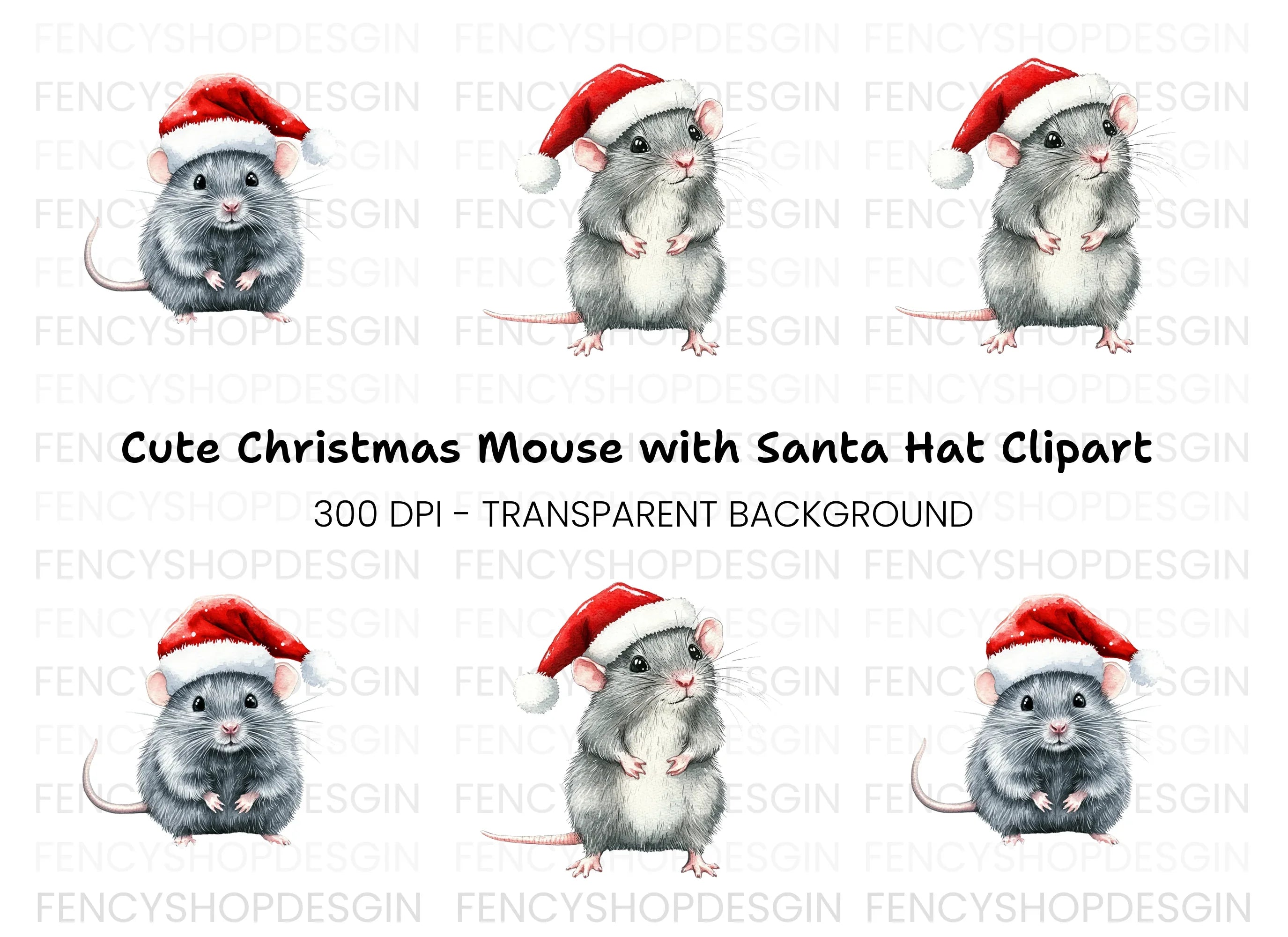 Christmas Mice with Santa Hats Clipart Bundle