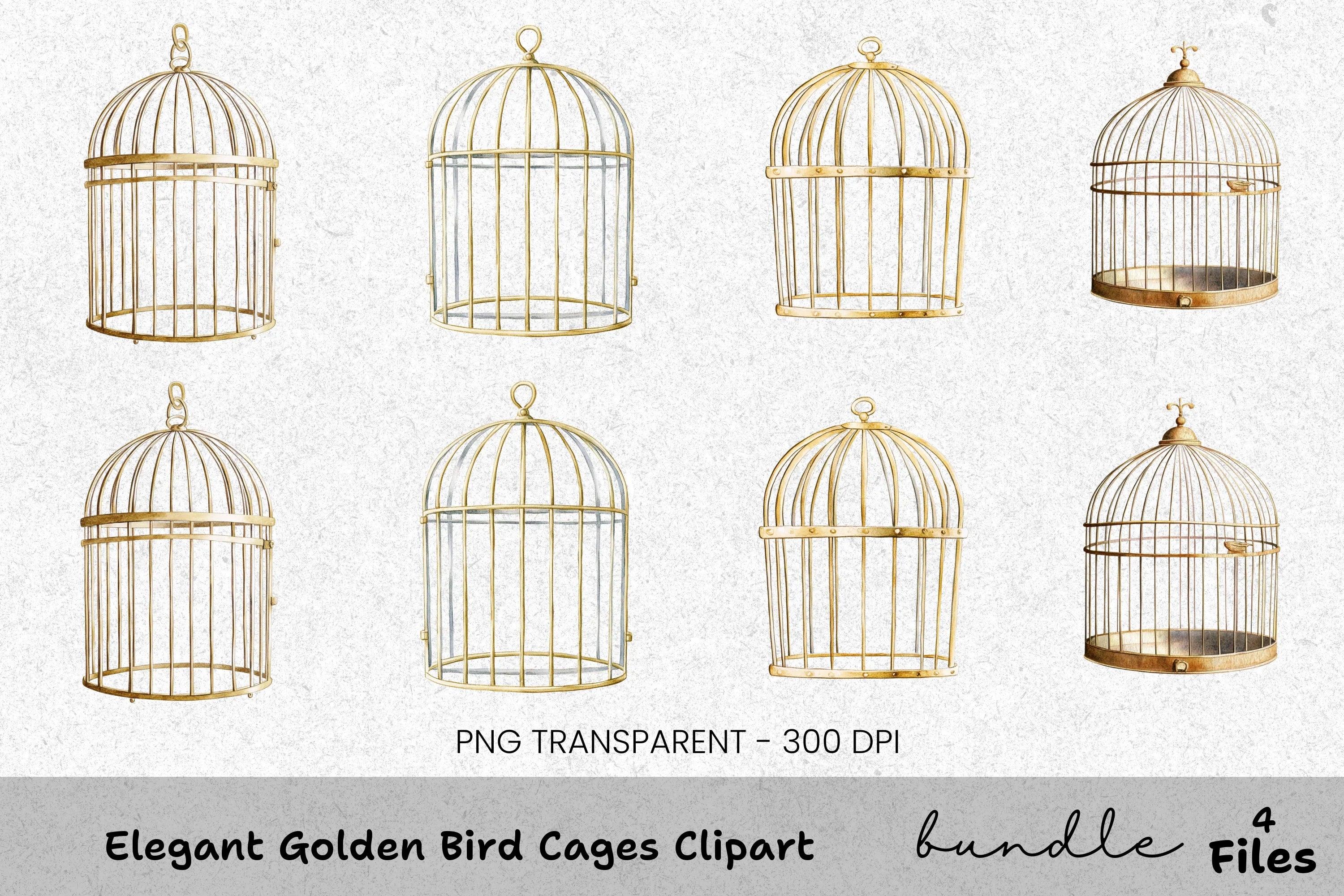 Elegant Golden Bird Cages Clipart Bundle