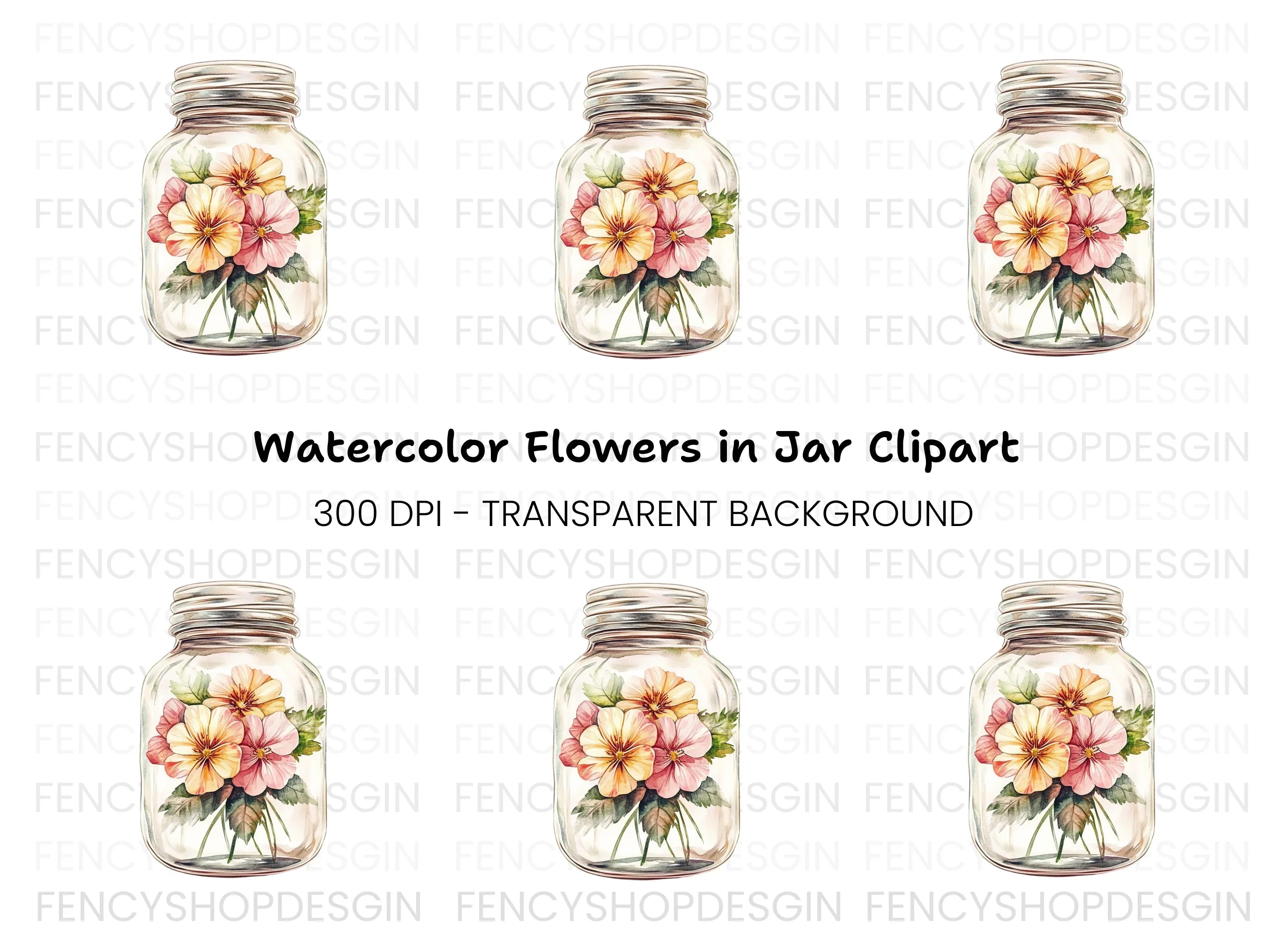 Flowers in Mason Jar Clipart Bundle