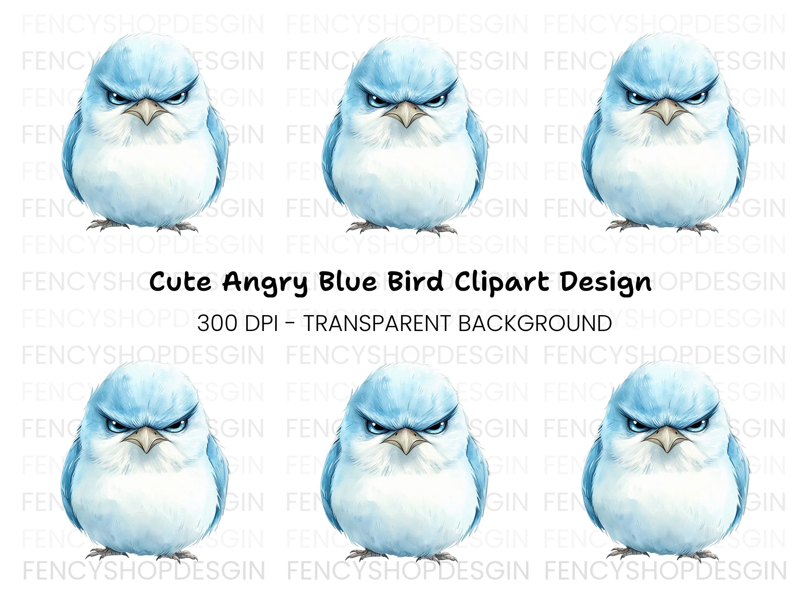 Angry Blue Bird Illustration Clipart Bundle