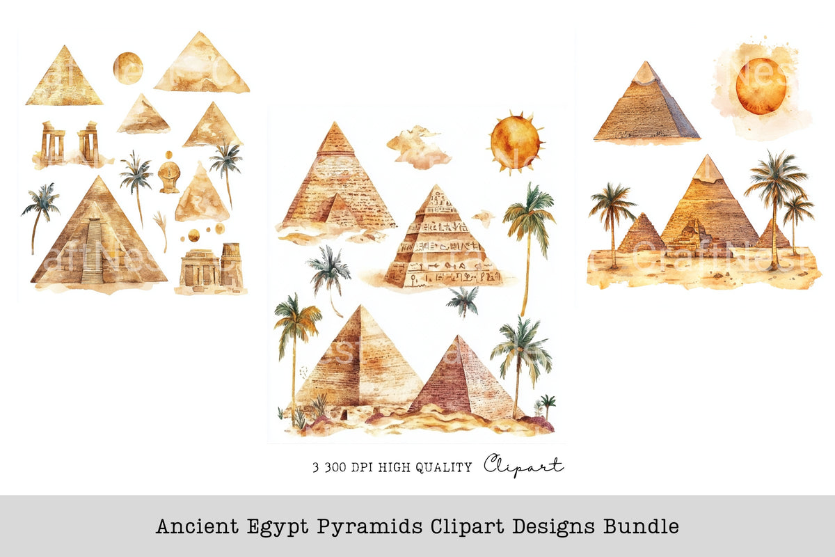 Ancient Egypt Pyramids Designs Clipart Bundle