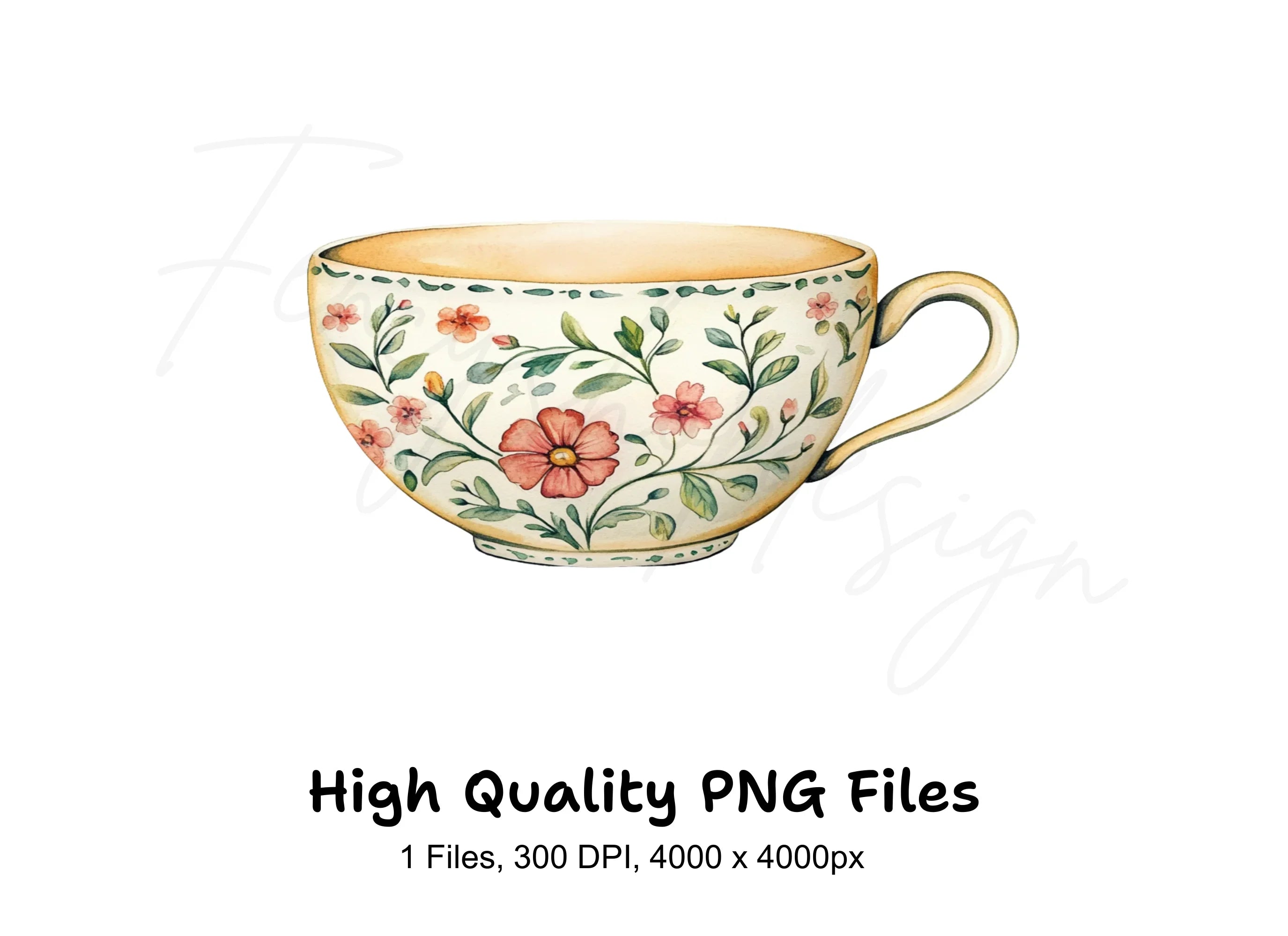 Elegant Floral Teacup Clipart Bundle