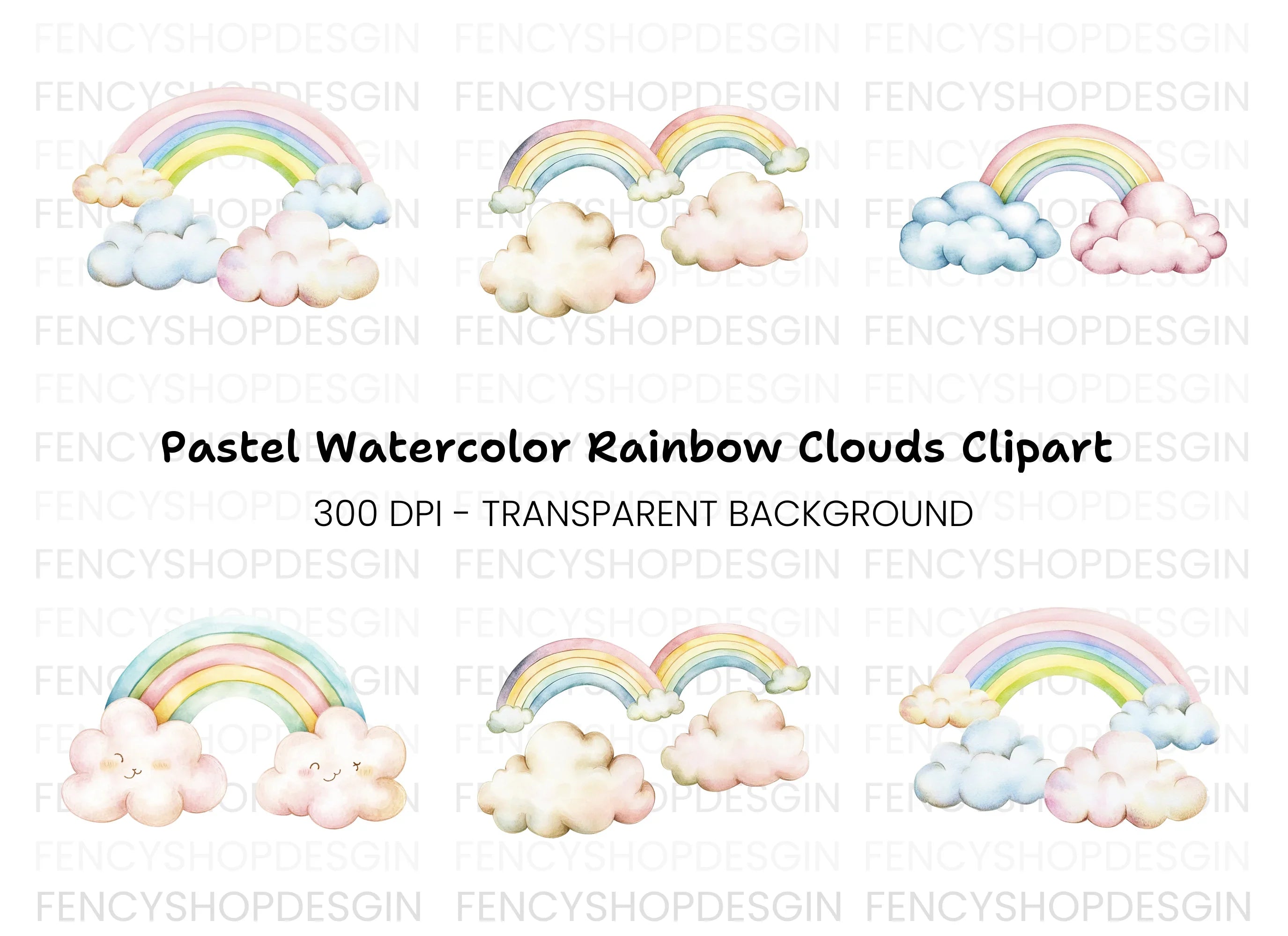 Rainbows and Clouds Clipart Bundle