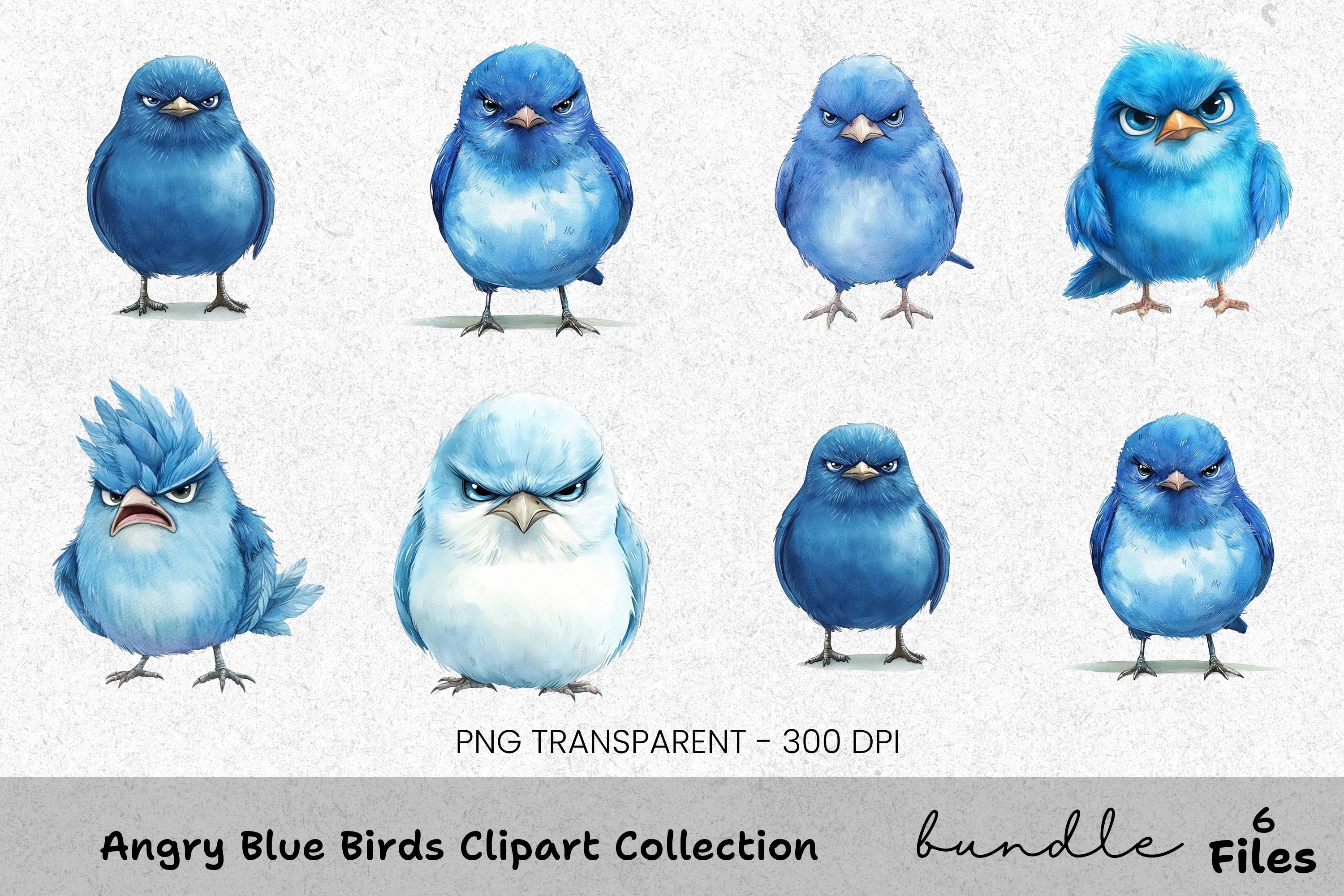 Angry Blue Birds Clipart Bundle