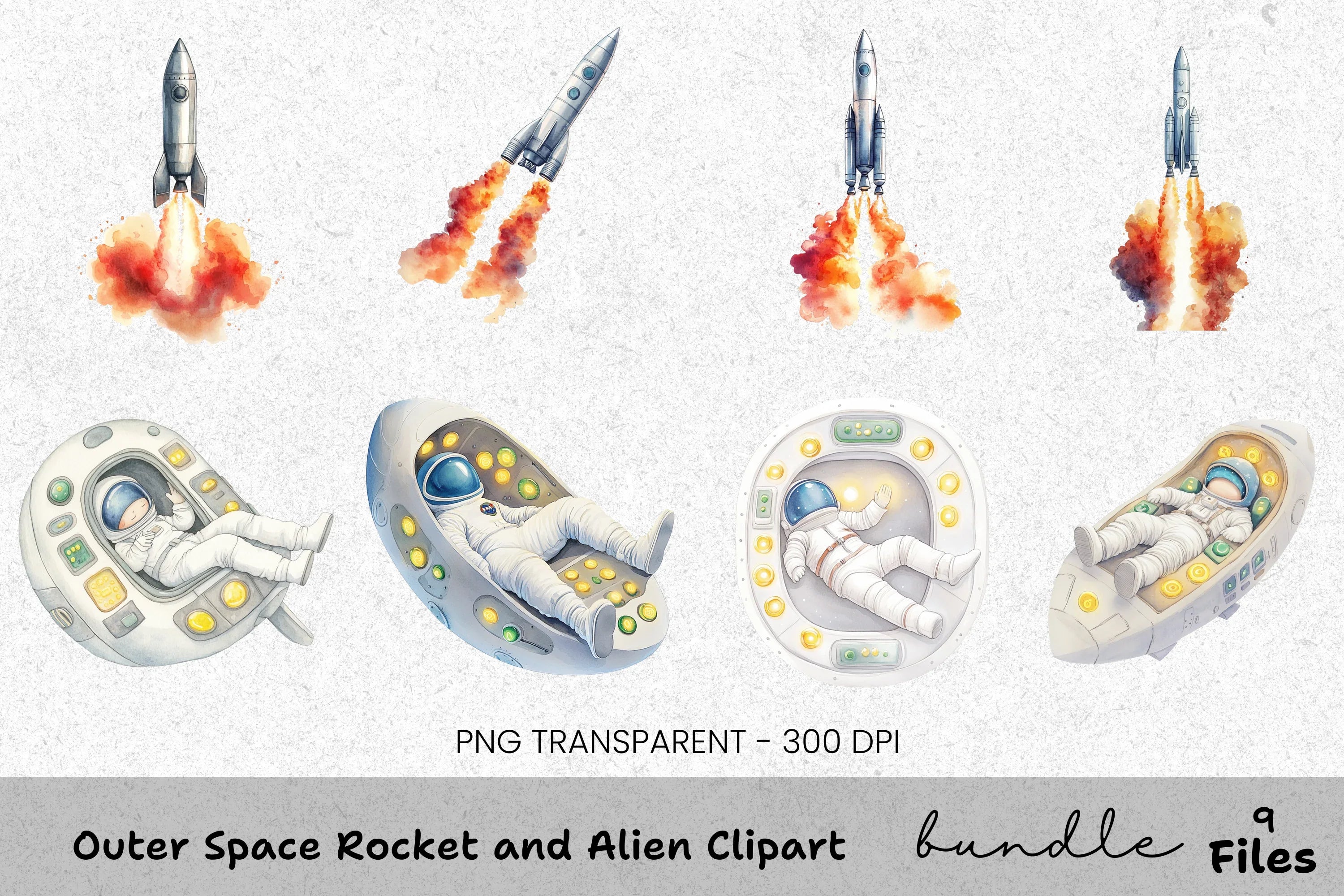 Outer Space Rocket and Alien Clipart Bundle