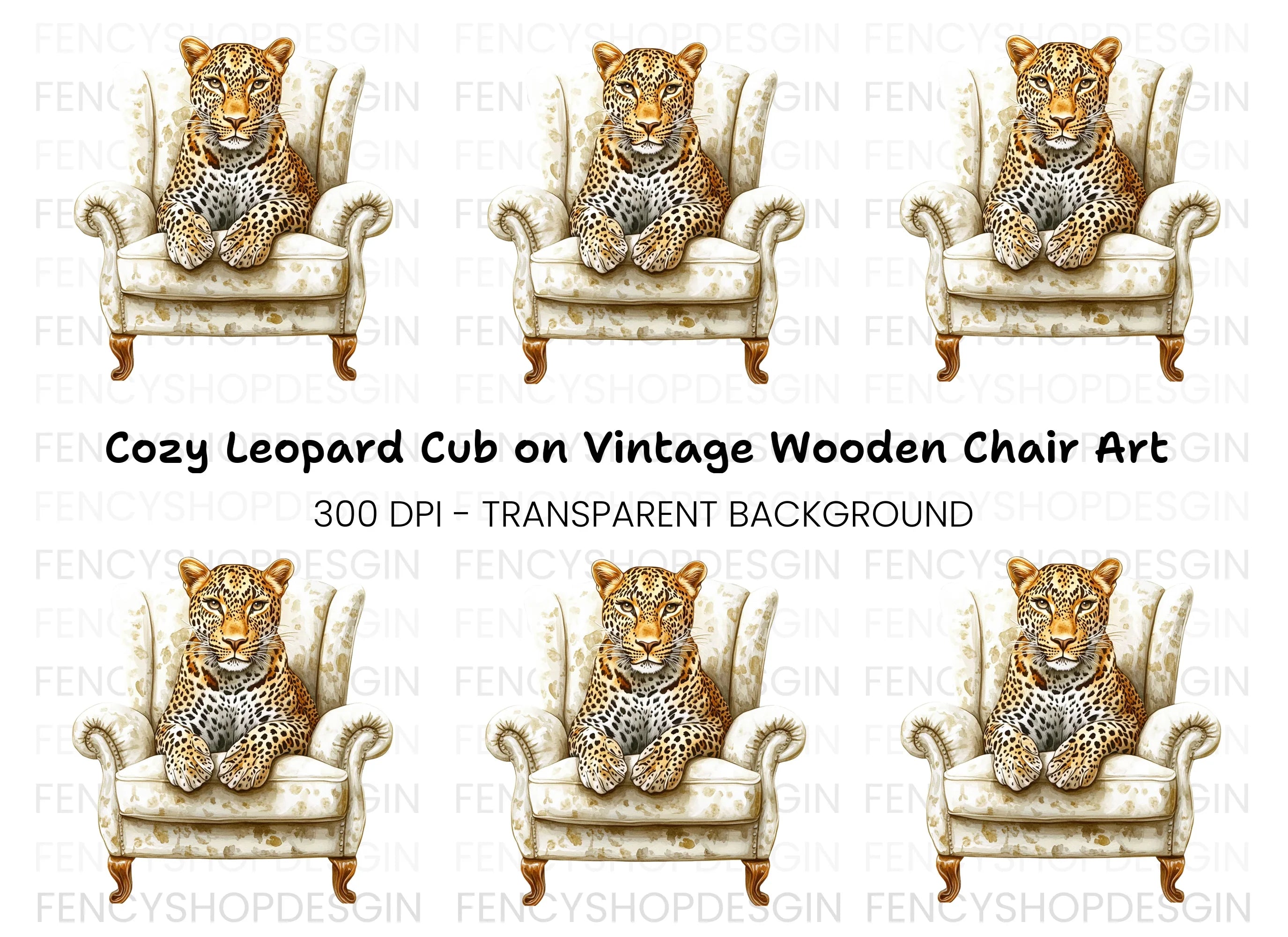Elegant Leopard in Armchair Clipart Bundle