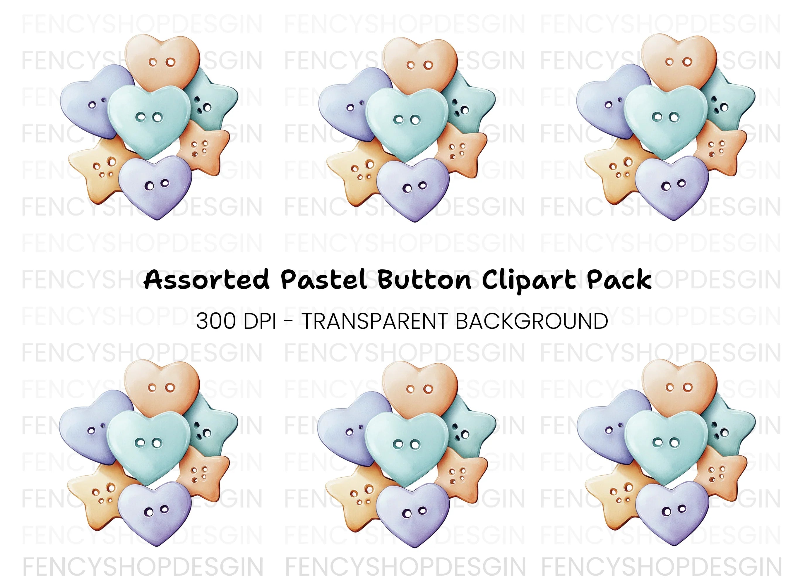 Cute Pastel Heart and Star Buttons Clipart Bundle
