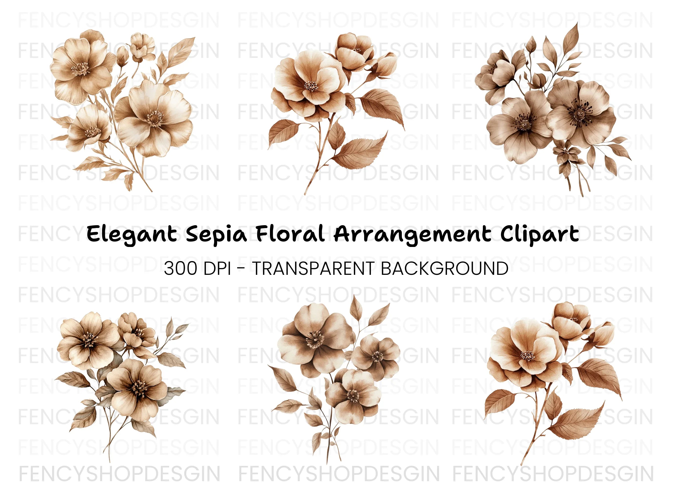 Elegant Sepia Floral Clipart Bundle